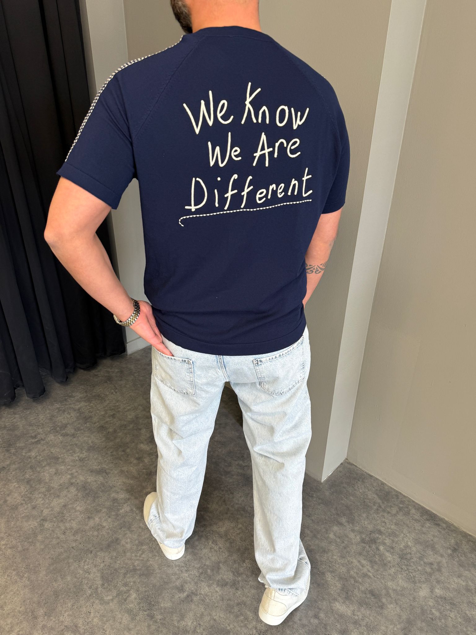 Lacivert Triko Nakışlı T-Shirt