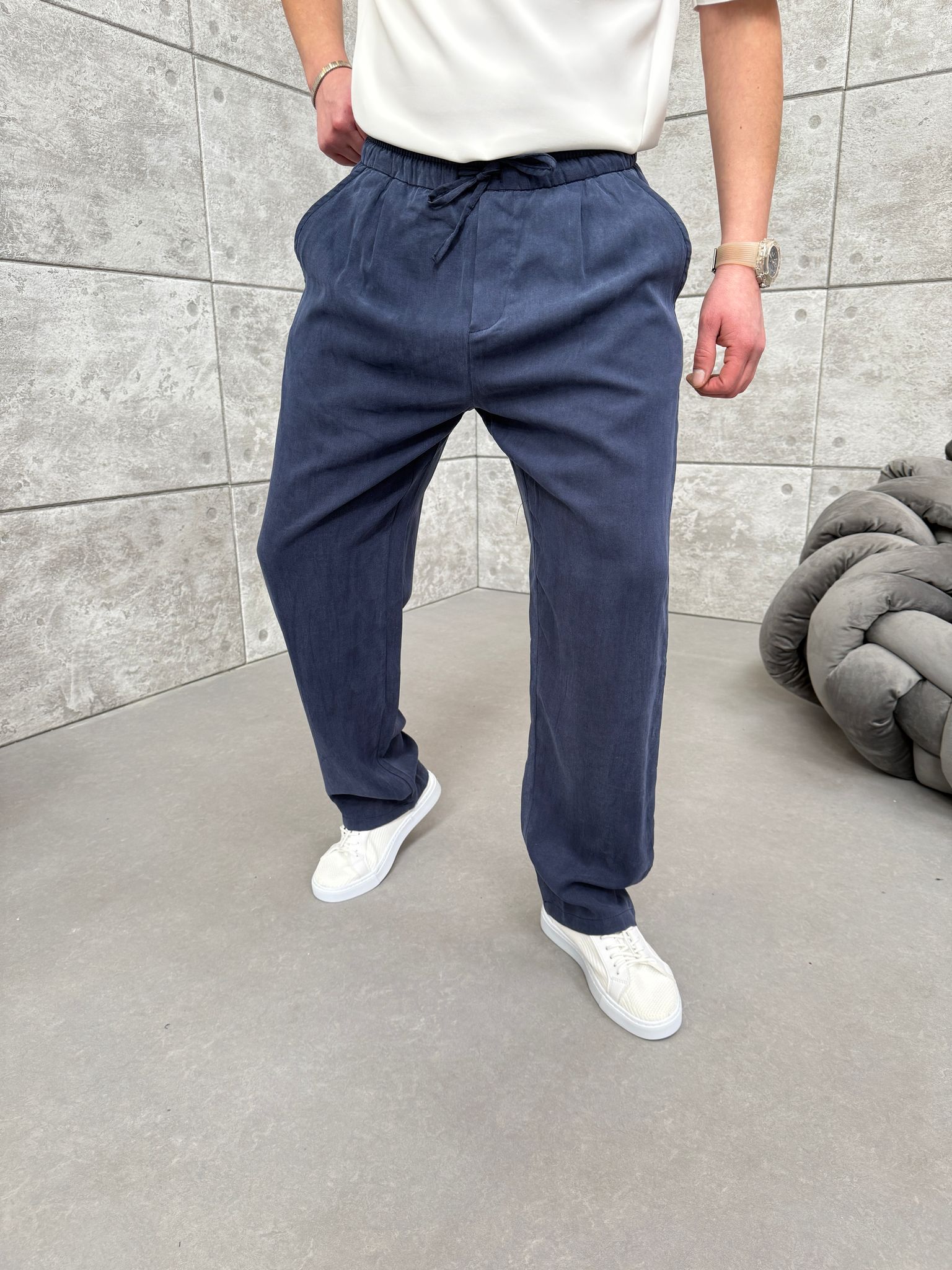 Lacivert Yıkamalı Oysho Kumaş  Pantolon