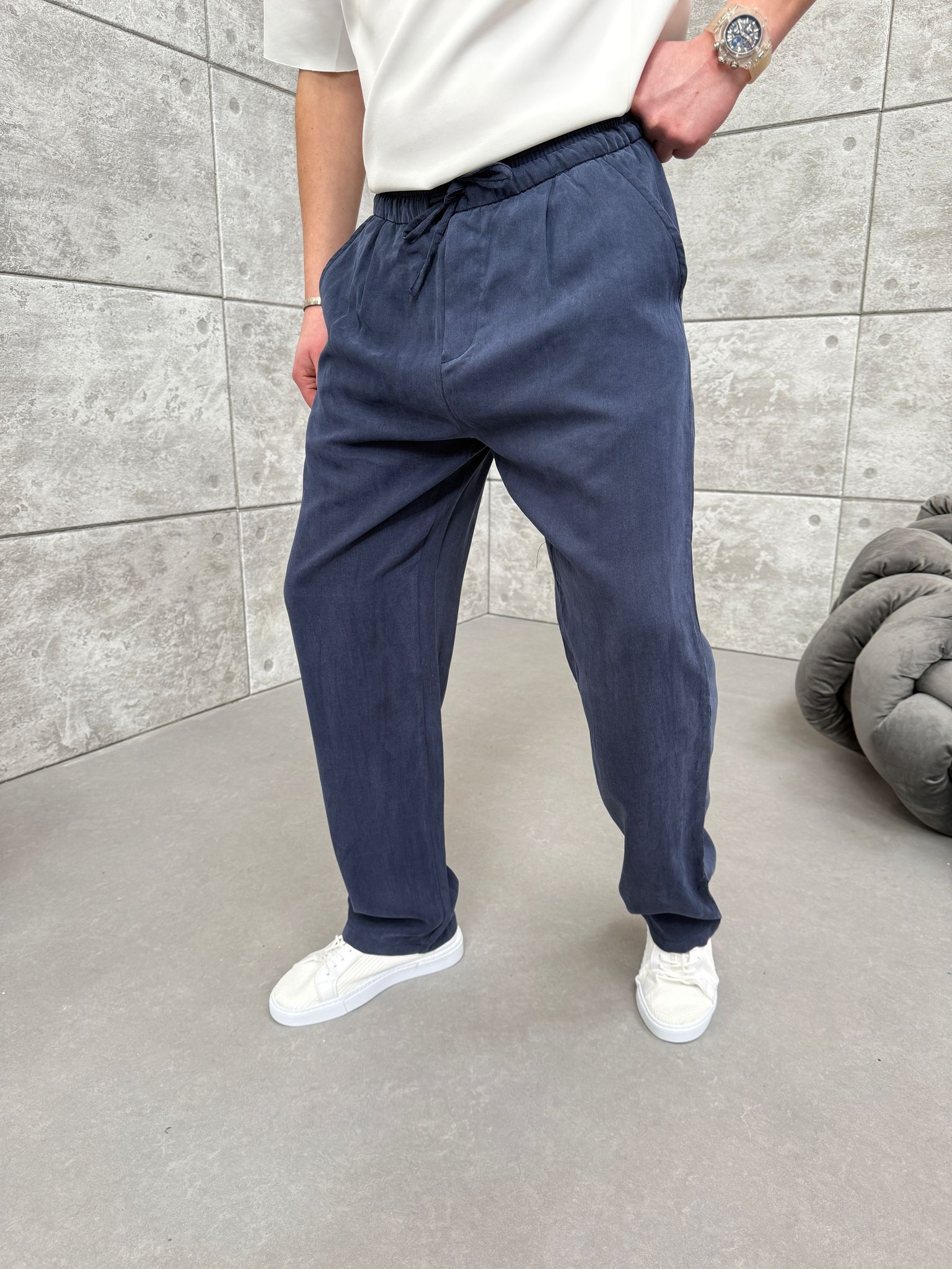 Lacivert Yıkamalı Oysho Kumaş  Pantolon