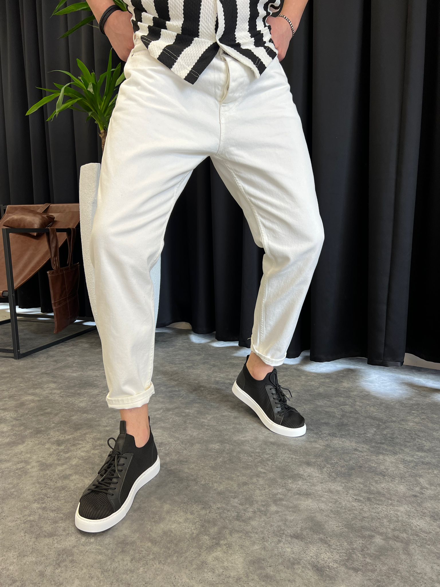 Beyaz Boyfirend Kot Pantolon