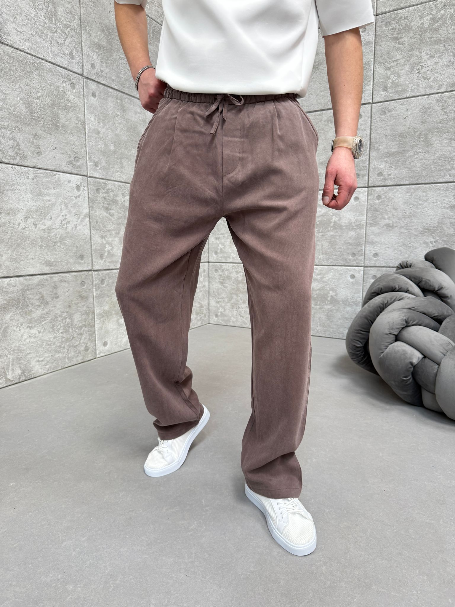 Kahve Yıkamalı Oysho Kumaş  Baggy Pantolon