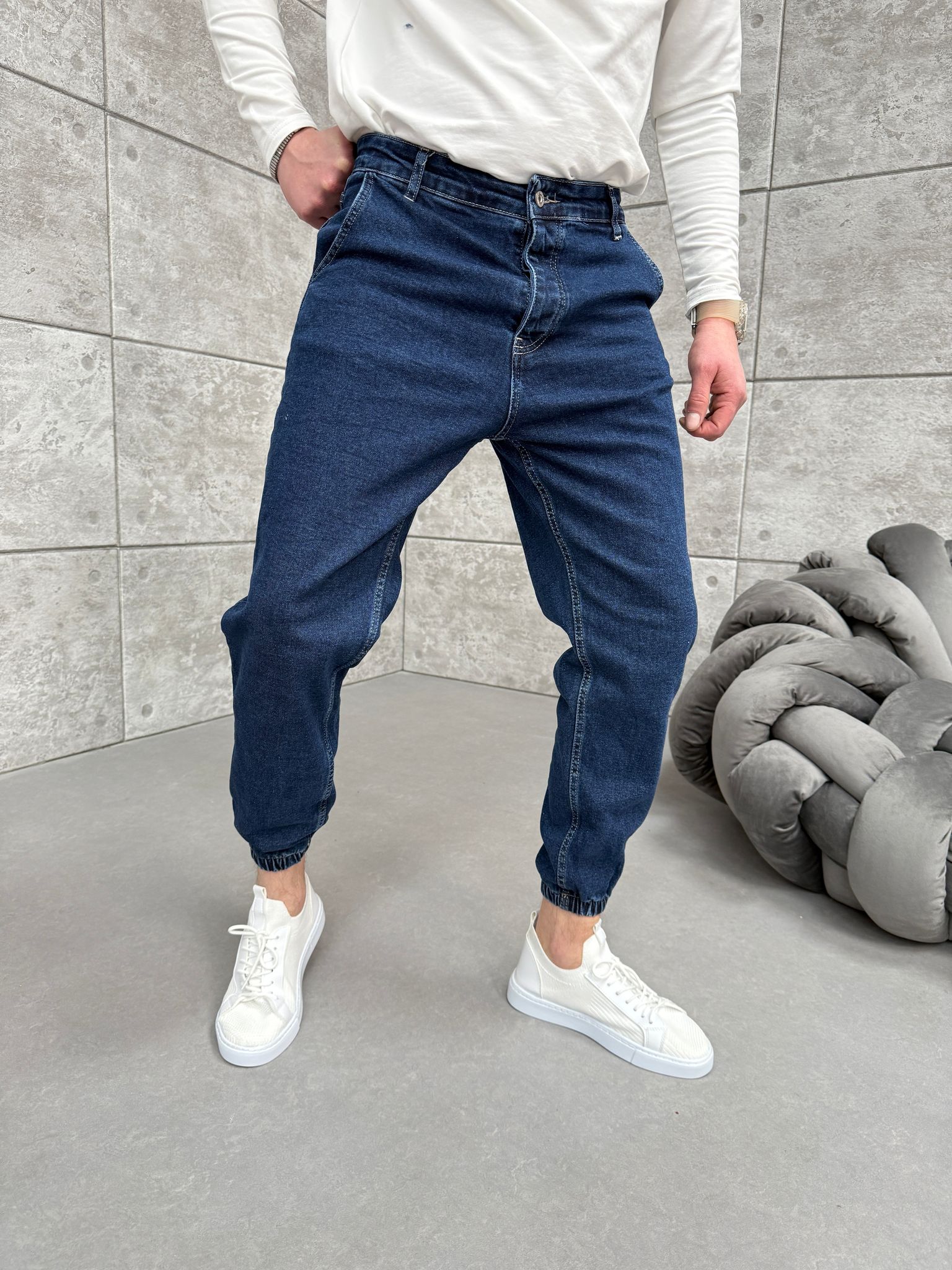 Lacivert Paça Lastikli Kot Pantolon