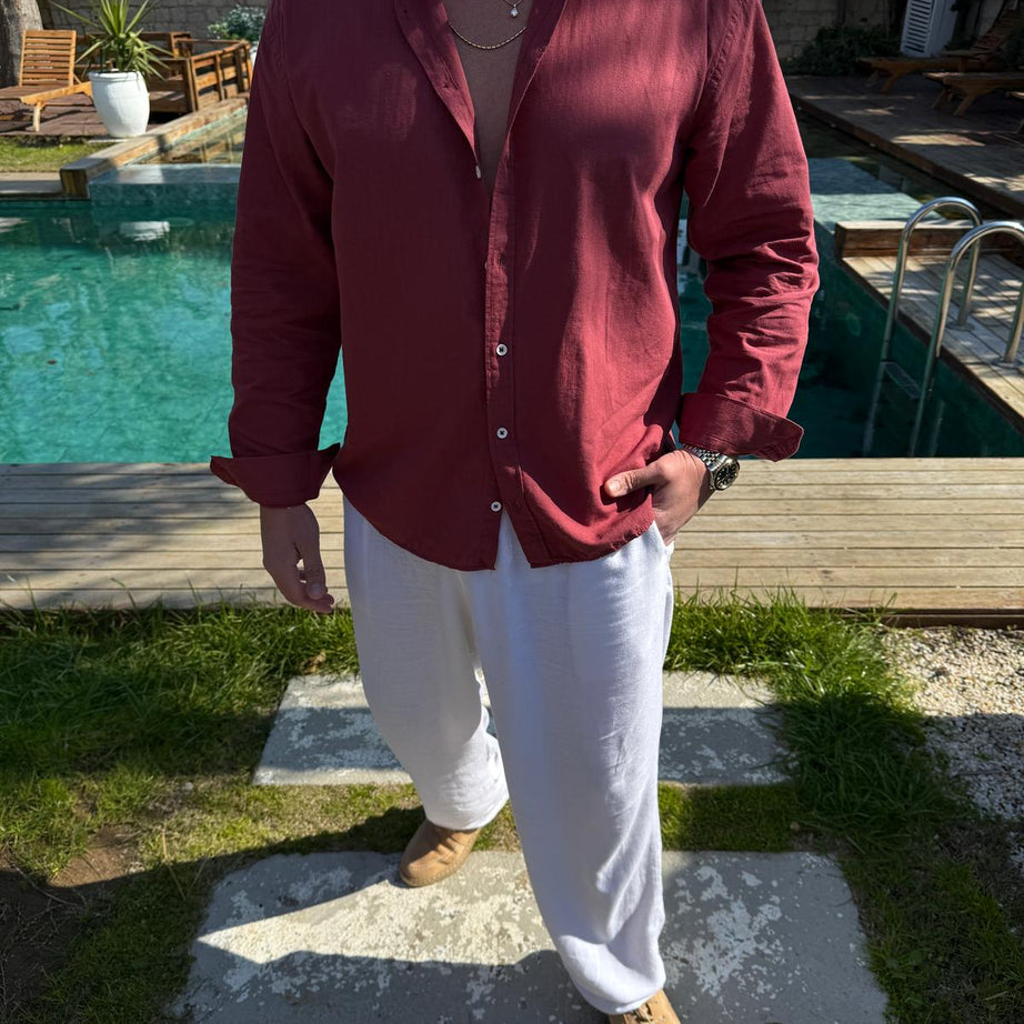 Bordo Fresh Keten Gömlek
