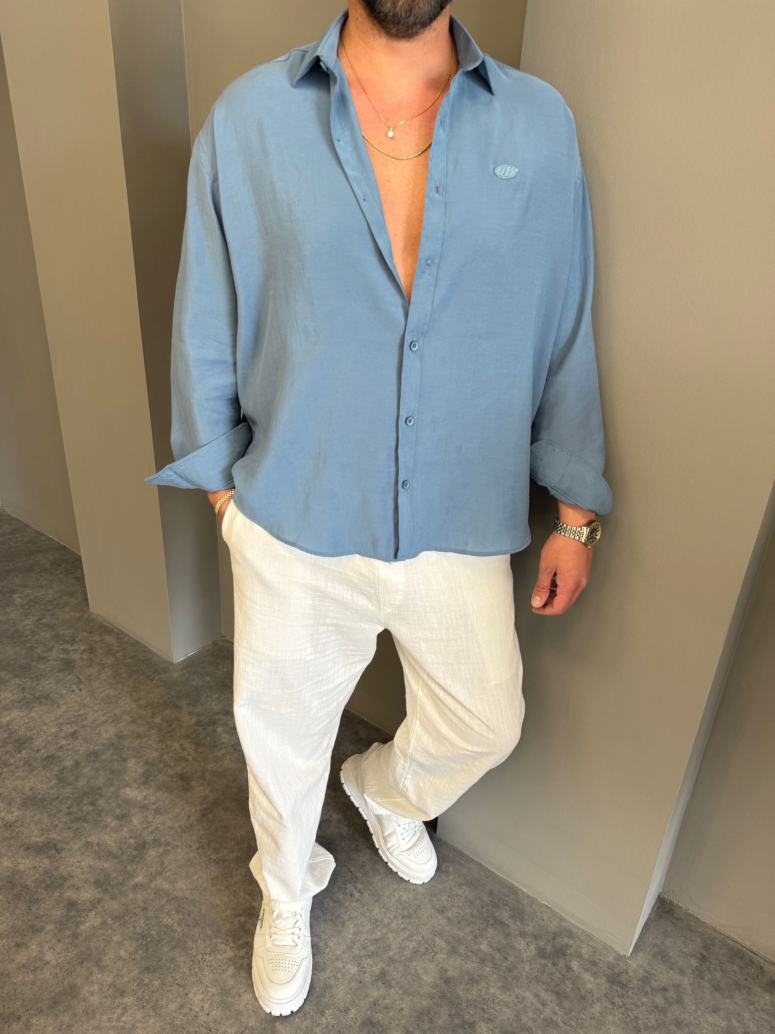 Mavi Modal Kumaş Gömlek