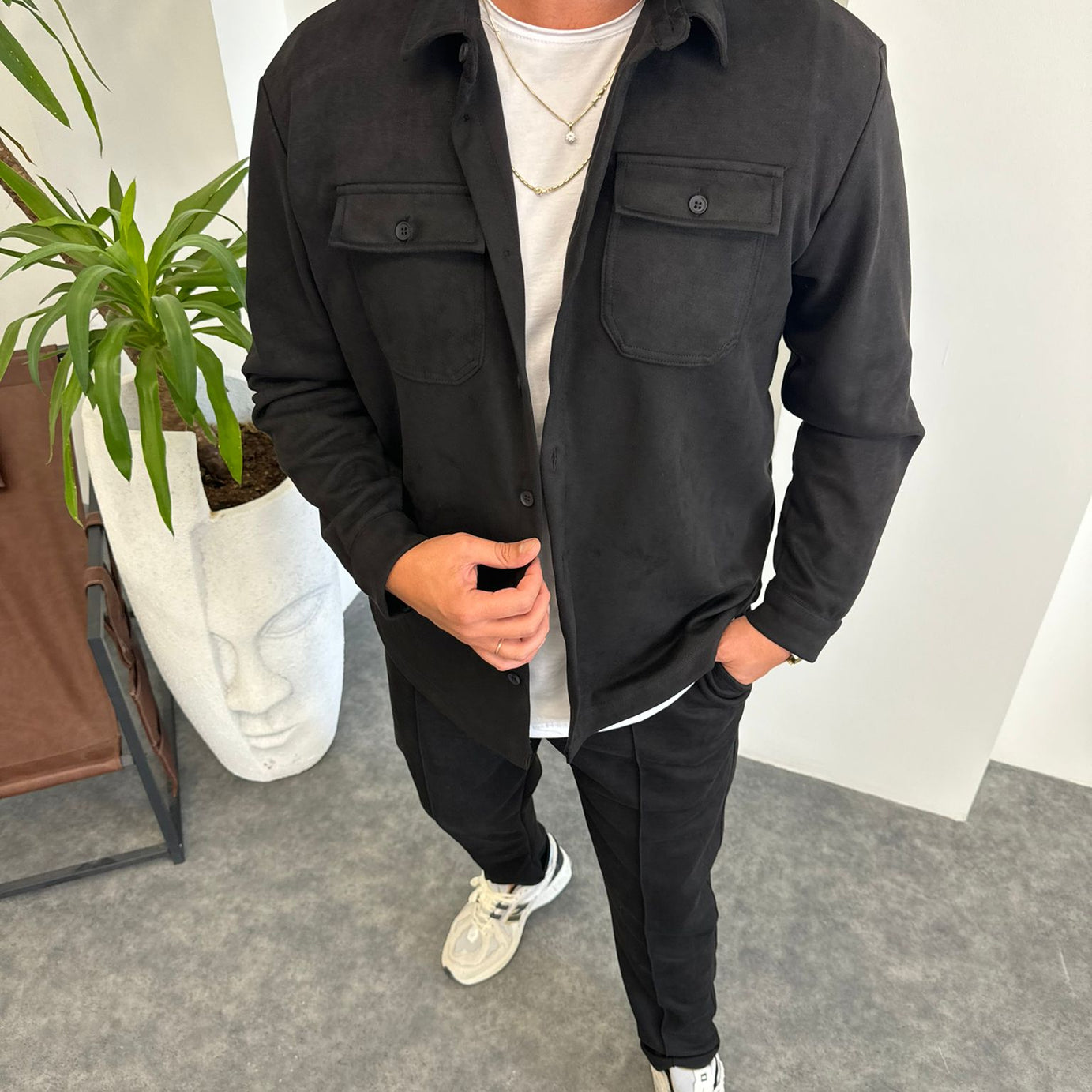 Siyah Çift Cepli Nubuk Takım