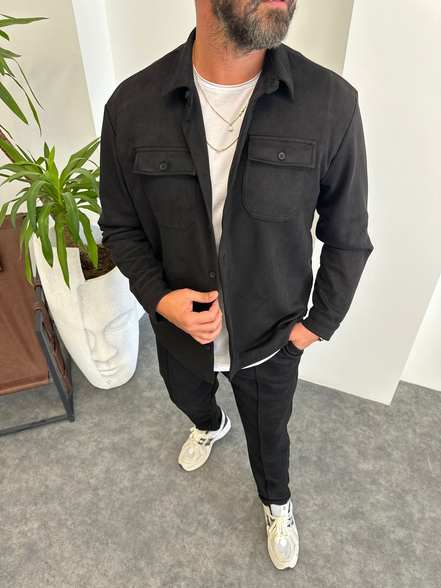 Siyah Çift Cepli Nubuk Takım