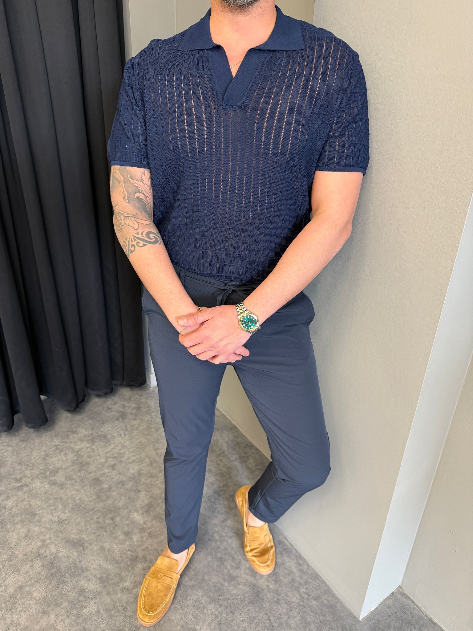 Lacivert Triko Yakalı T-Shirt