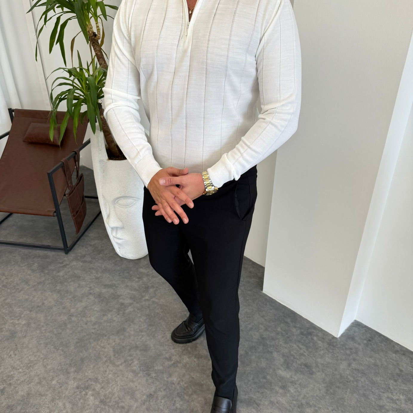 Haki Fermuarlı Triko Sweat