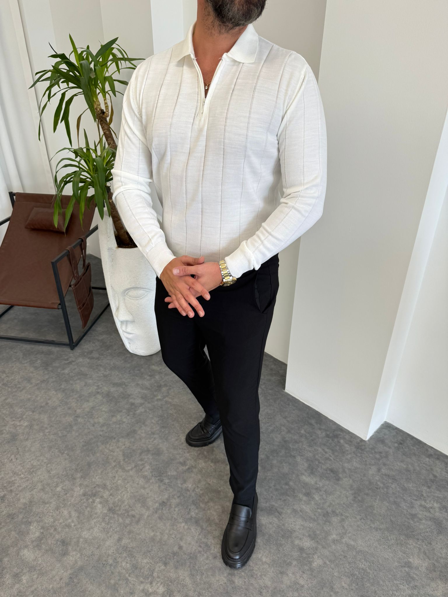 Haki Fermuarlı Triko Sweat