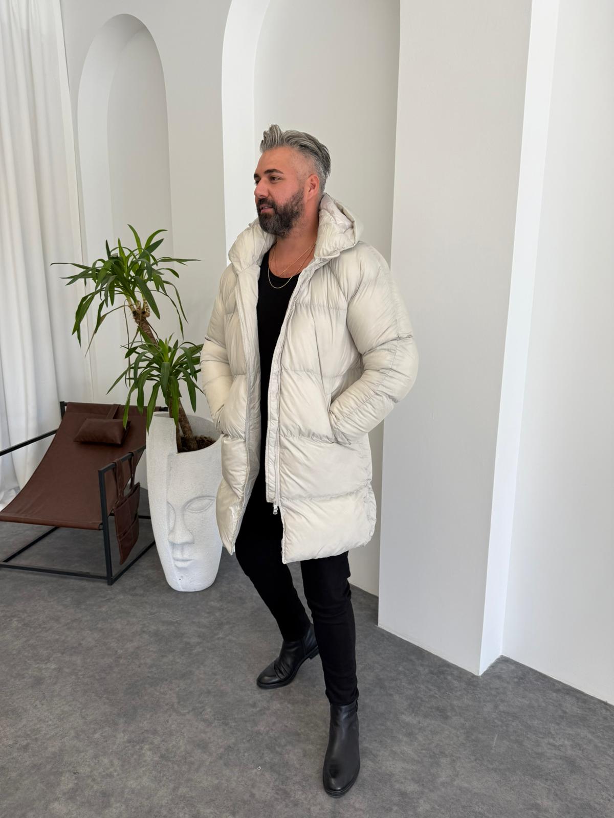 Krem Uzun Şişme Mont