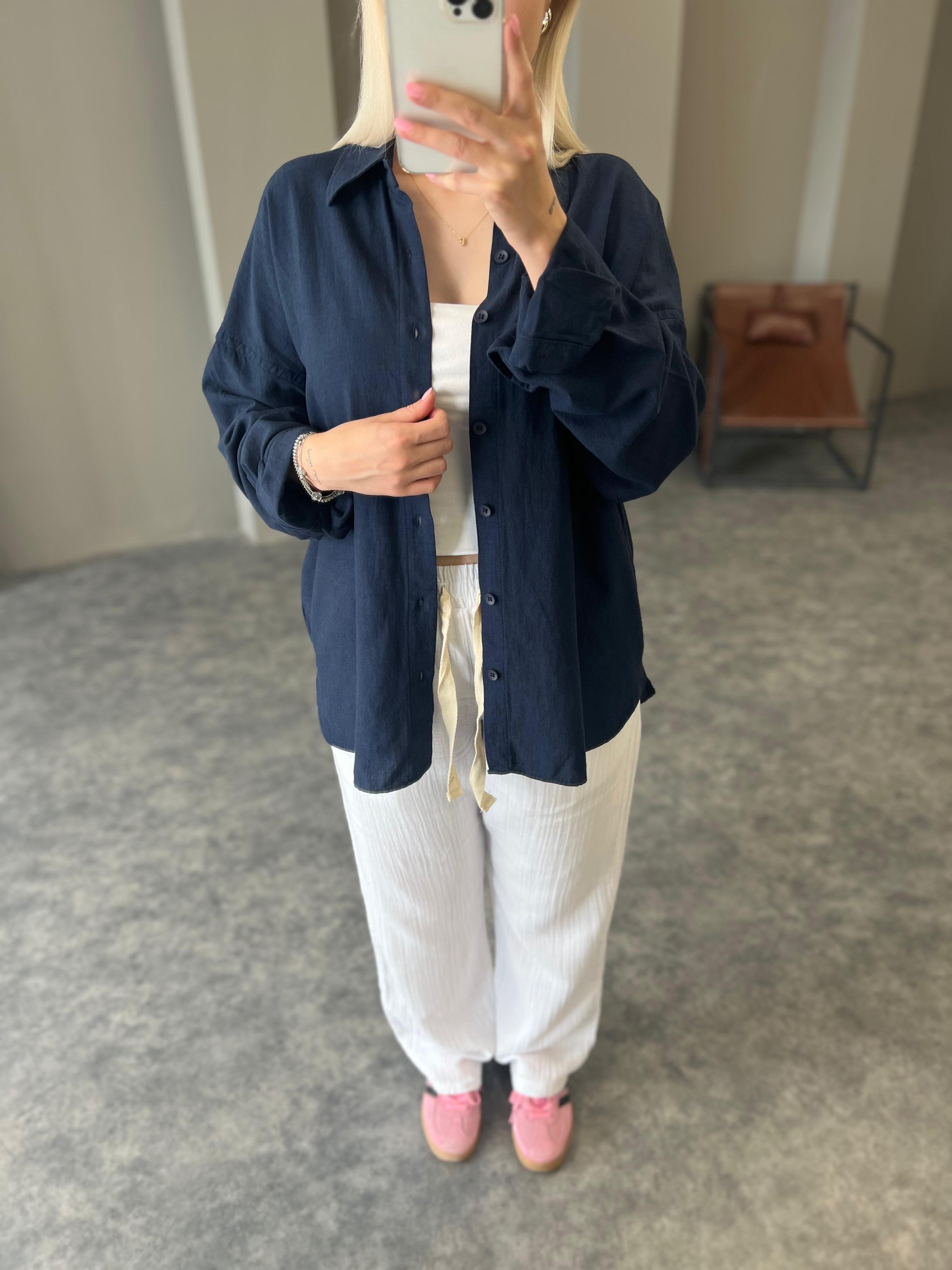 Lacivert Modal Kumaş Gömlek