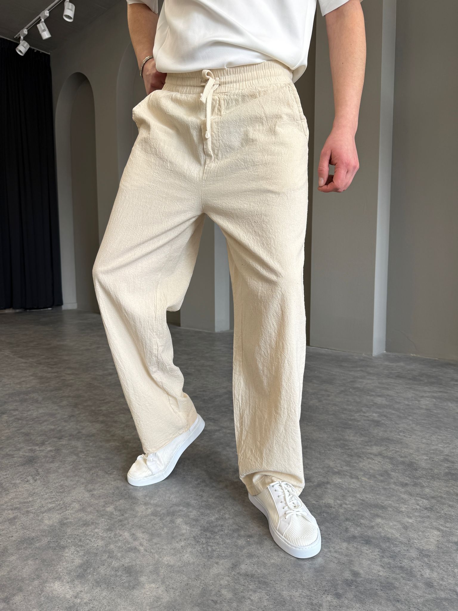 Siyah Baggy Keten Pantolon