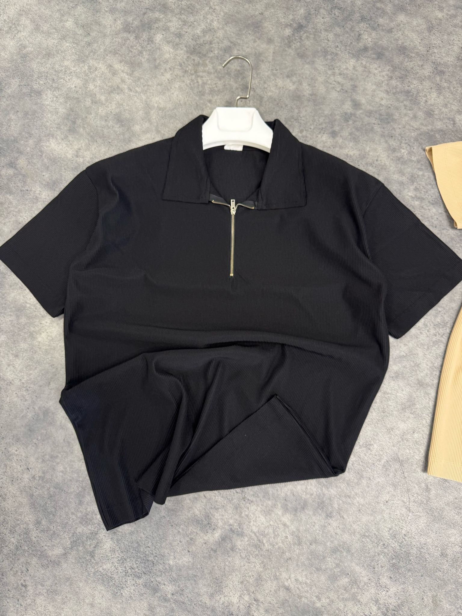 Petrol Fitilli Fermuarlı T-Shirt