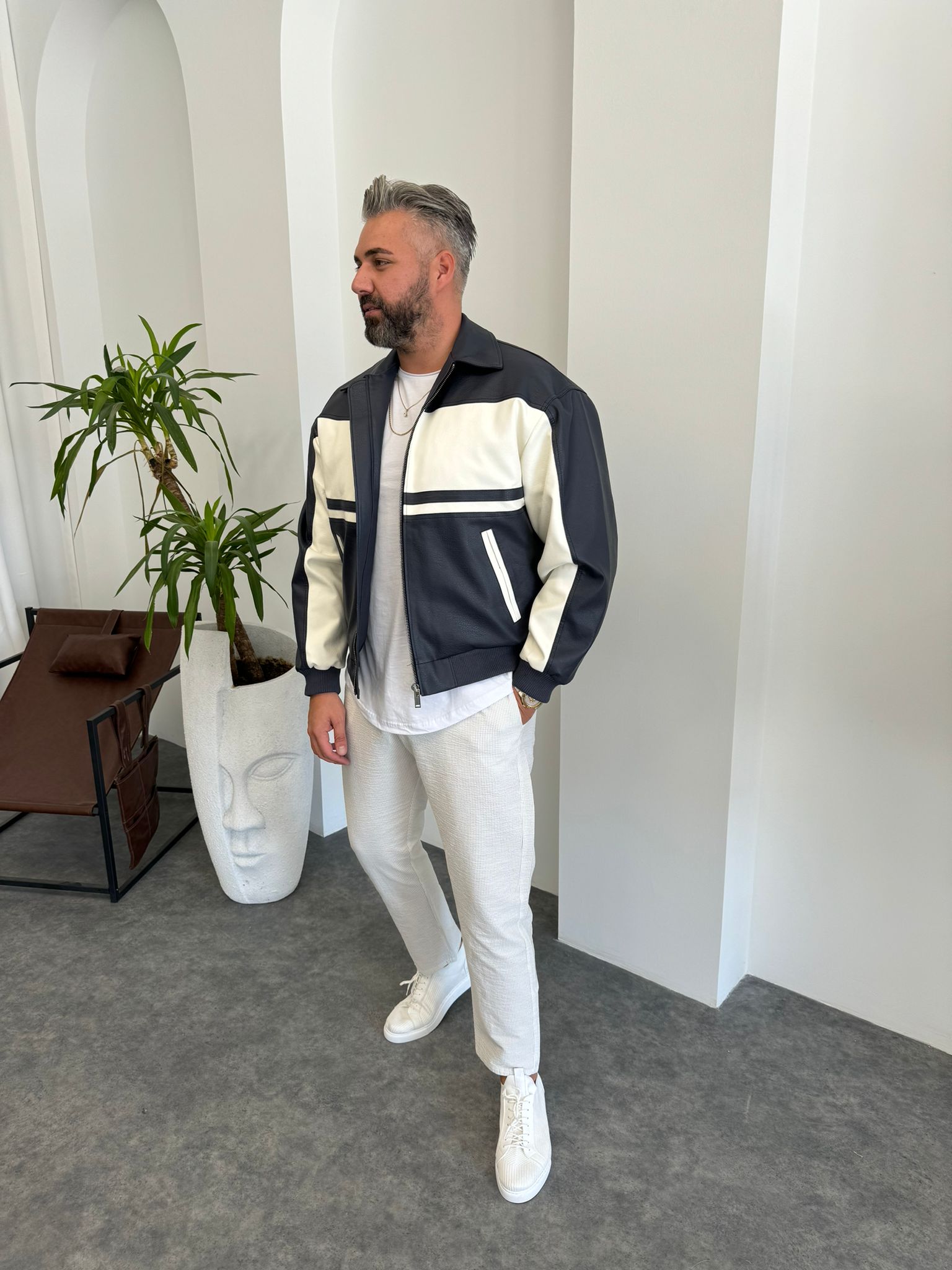 Yeşil Çift Renk Deri Ceket