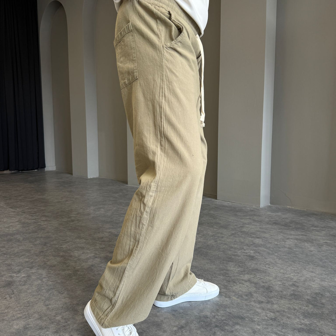 Siyah Baggy Keten Pantolon