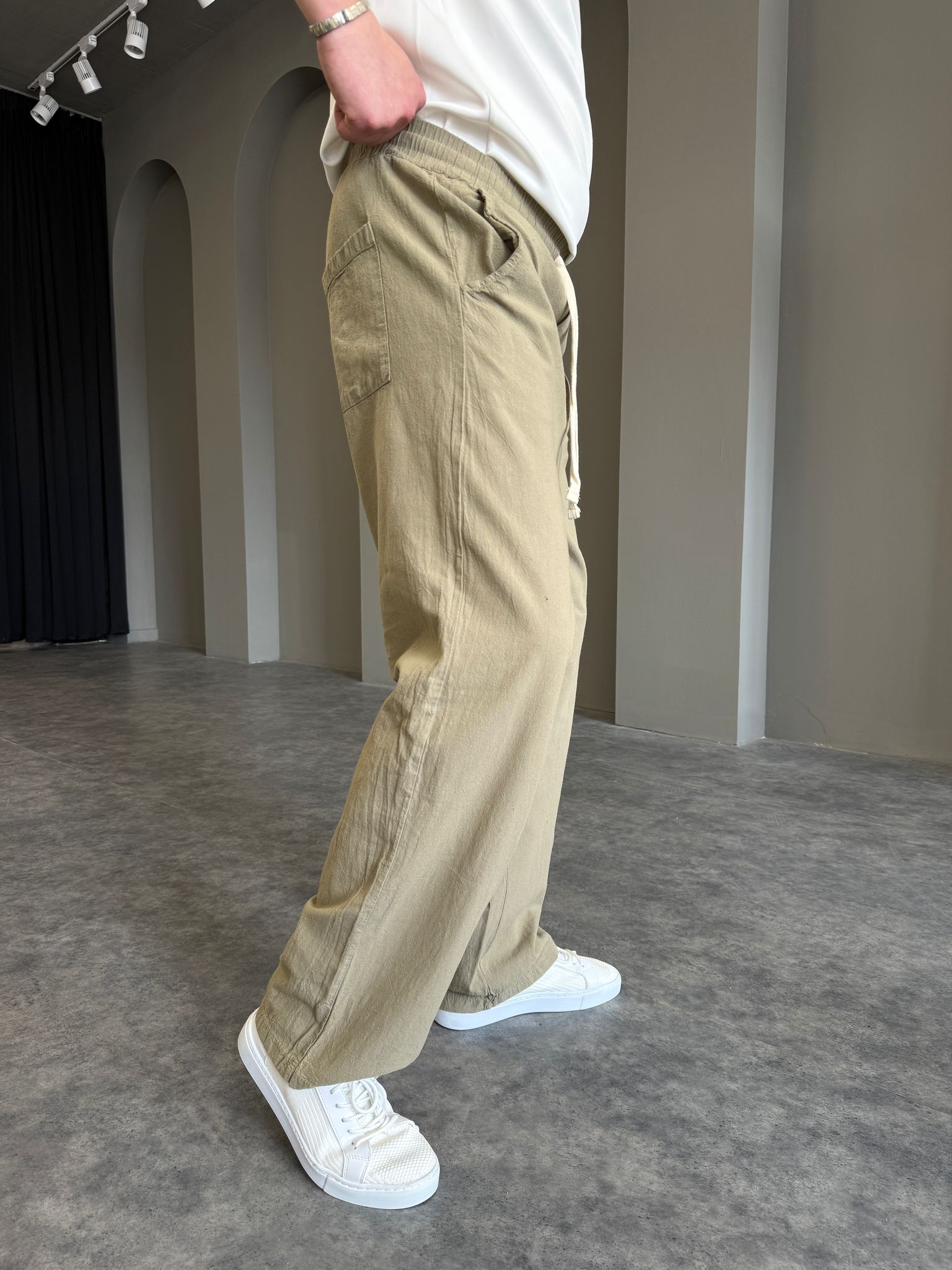 Siyah Baggy Keten Pantolon