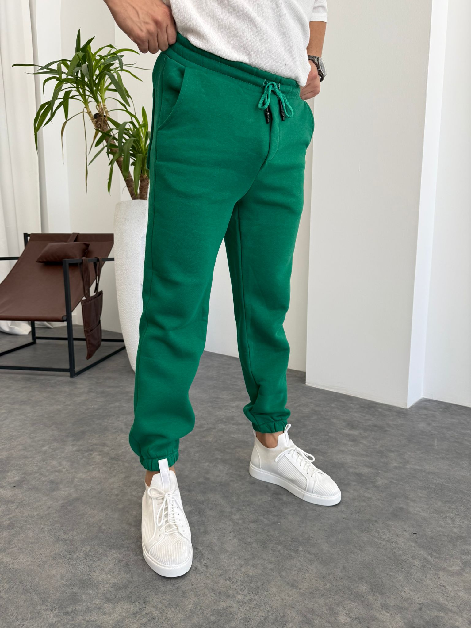 Yeşil Paça Lastikli Jogger