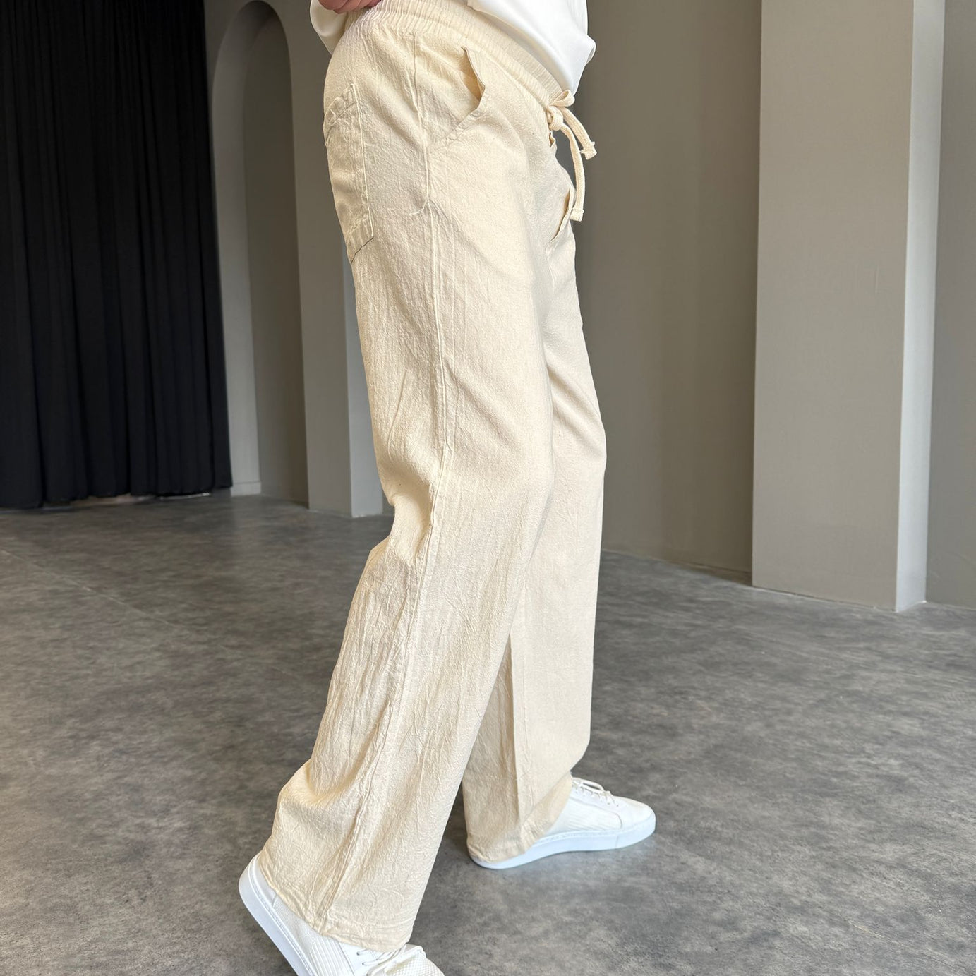 Siyah Baggy Keten Pantolon