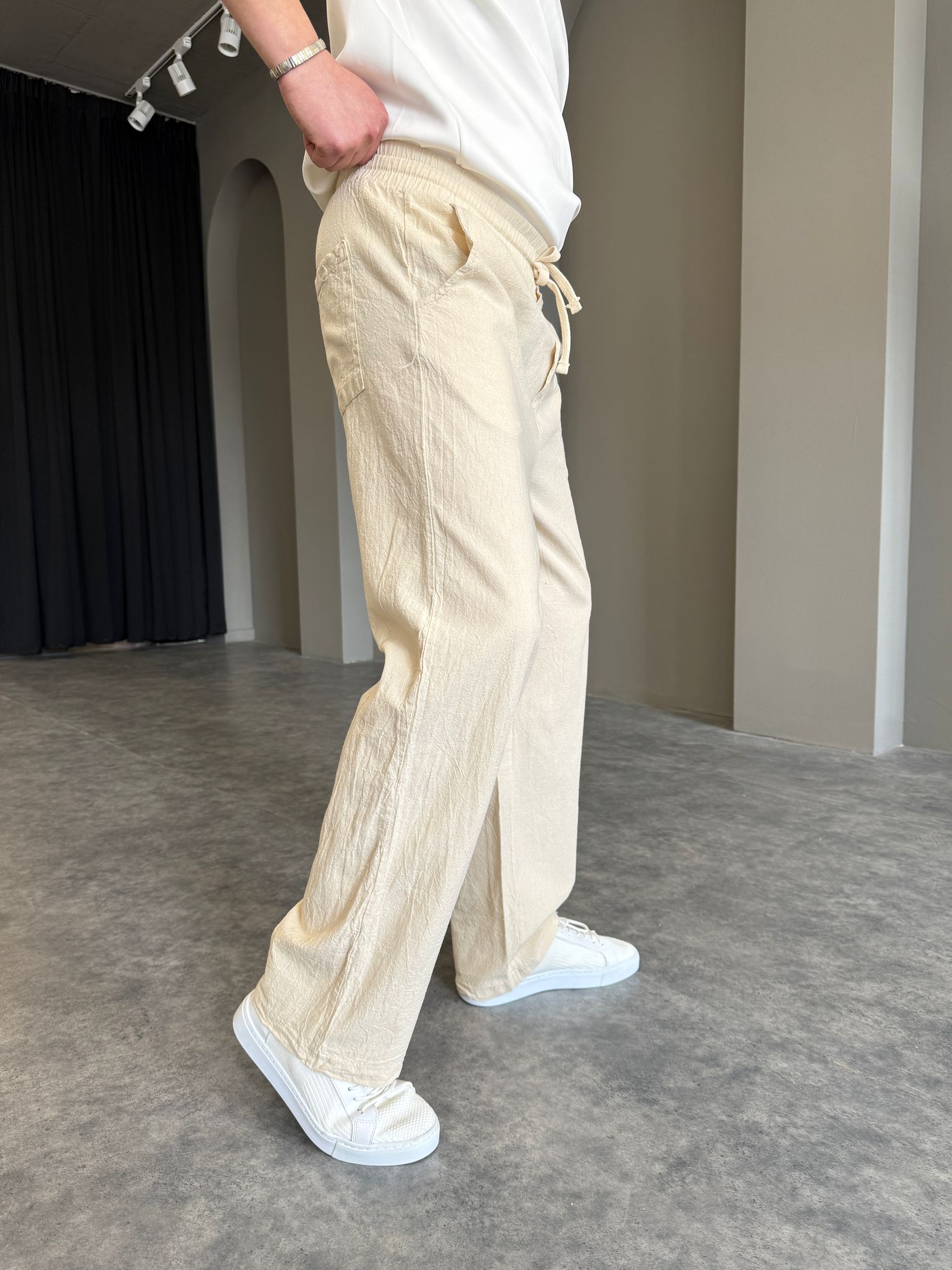 Siyah Baggy Keten Pantolon