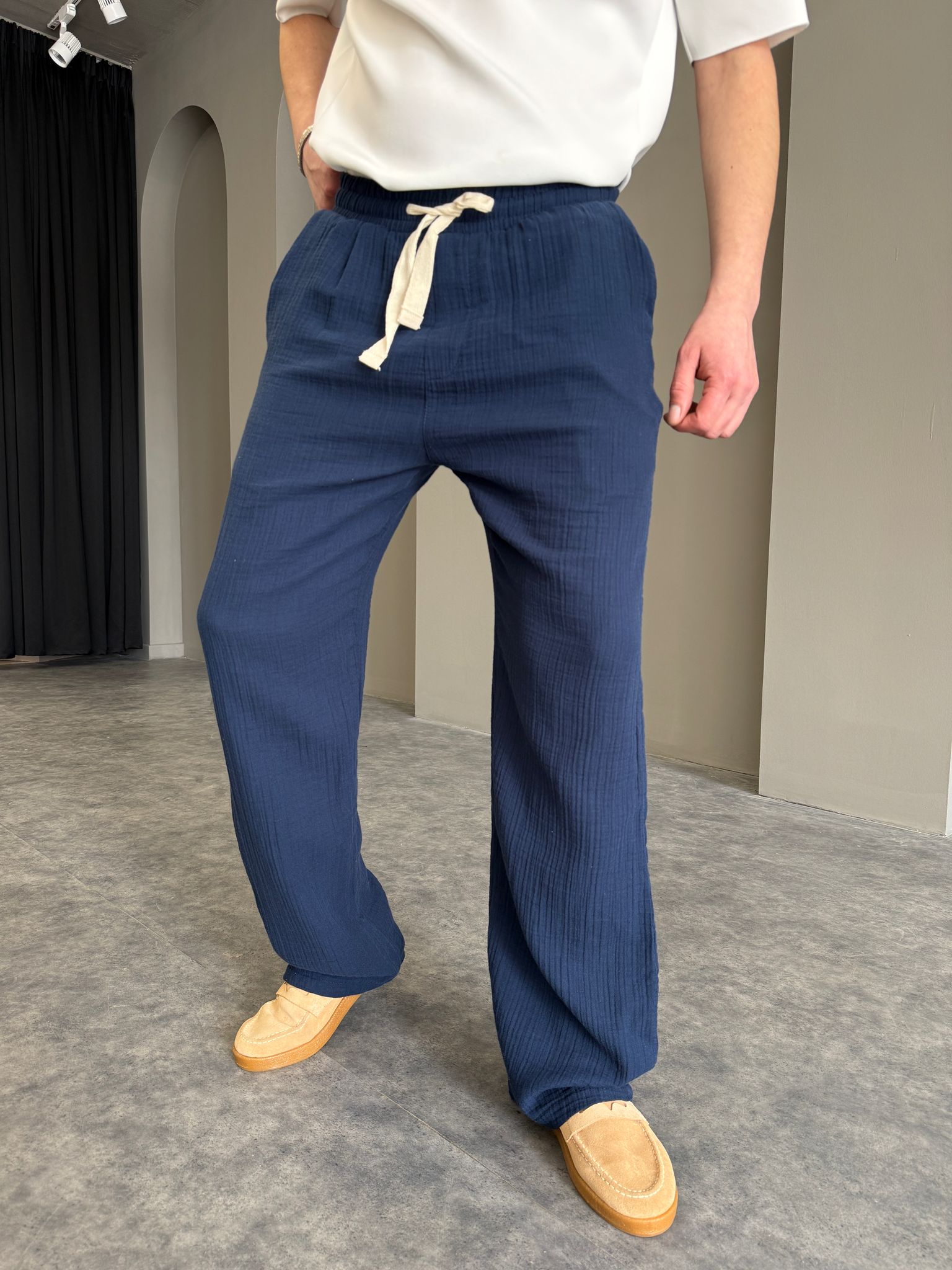 Lacivert Müslin Baggy Pantolon