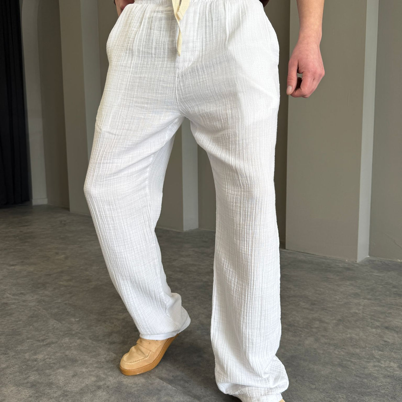 Beyaz Müslin Baggy Pantolon