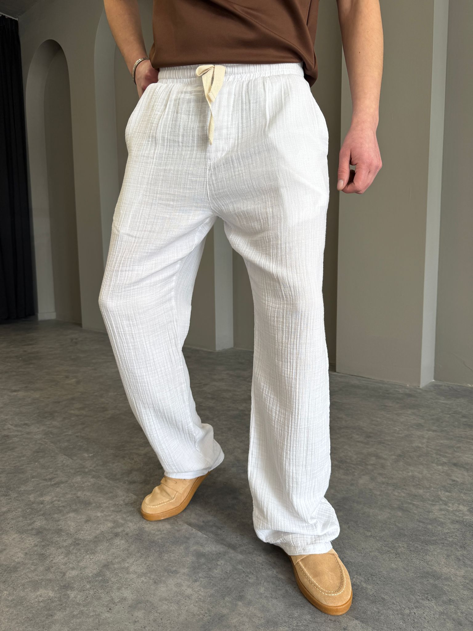 Beyaz Müslin Baggy Pantolon