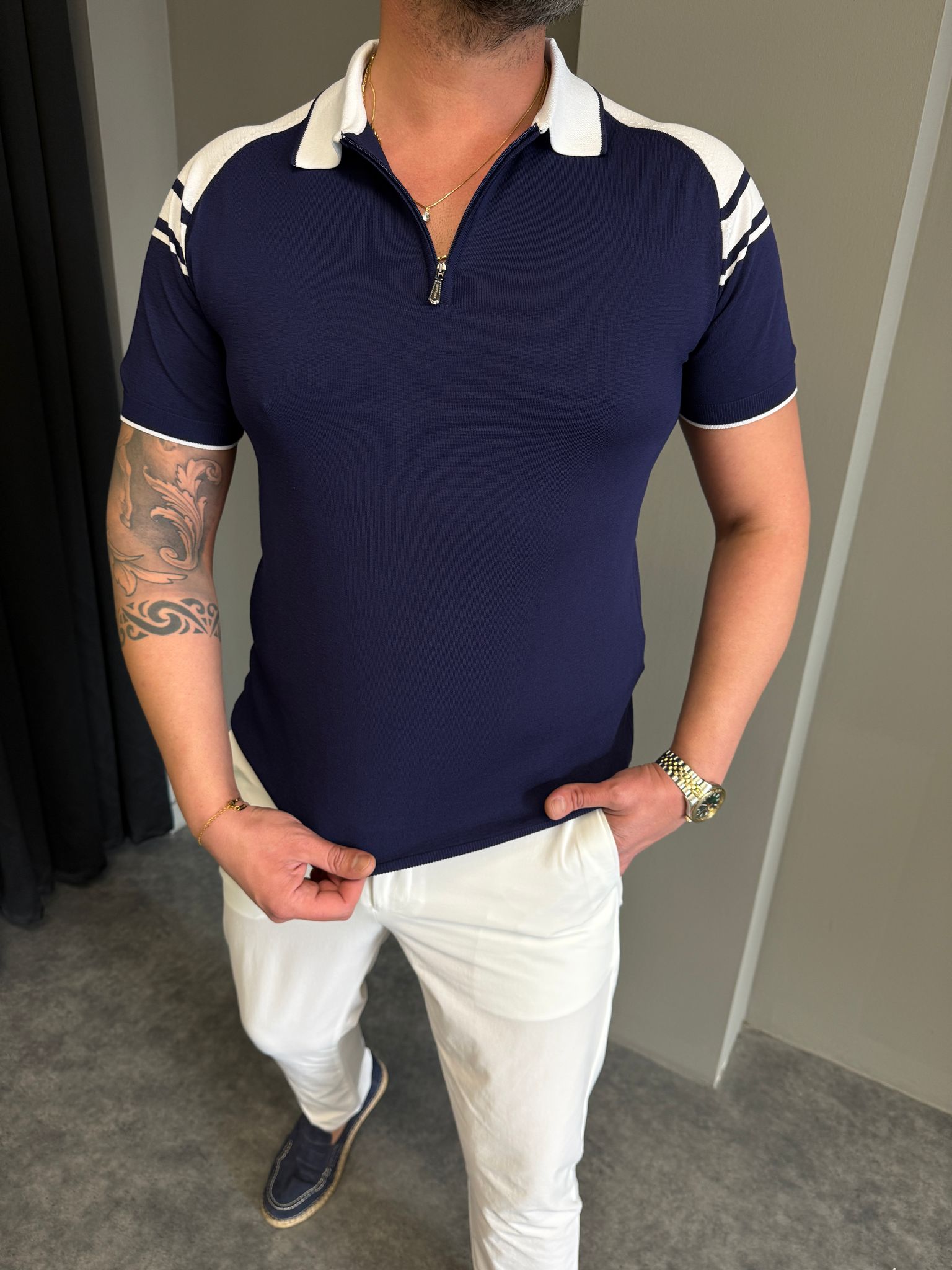 Lacivert Parçalı T-Shirt