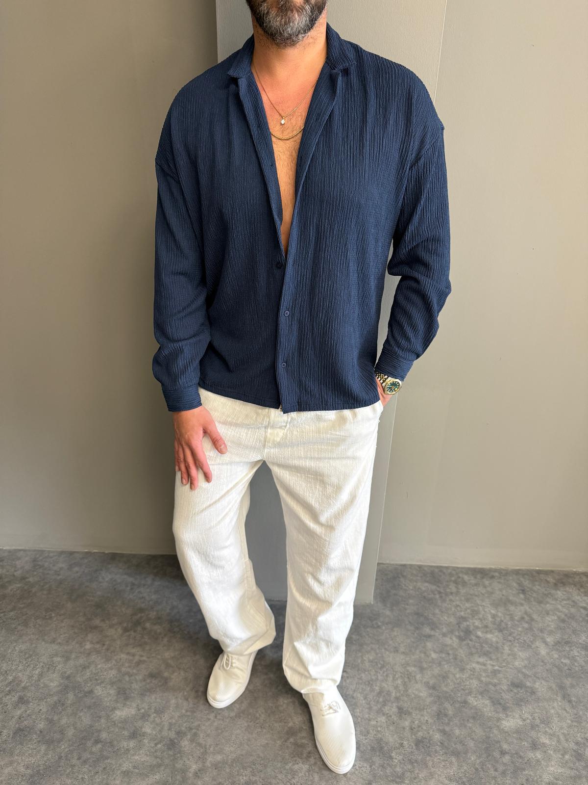 Petrol Kırinkıl Uzun Kollu Gömlek