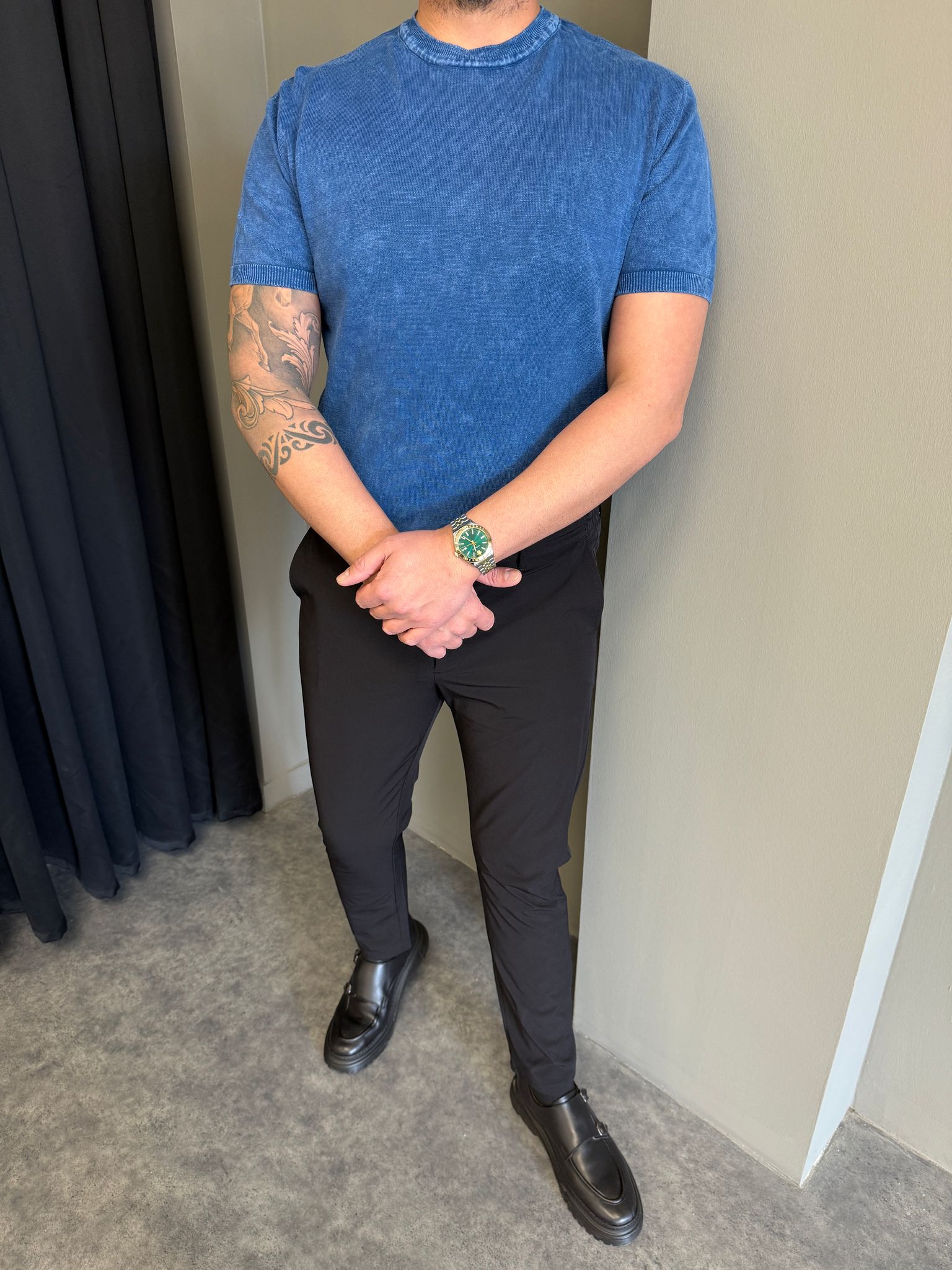 Yıkamalı Mavi T-Shirt