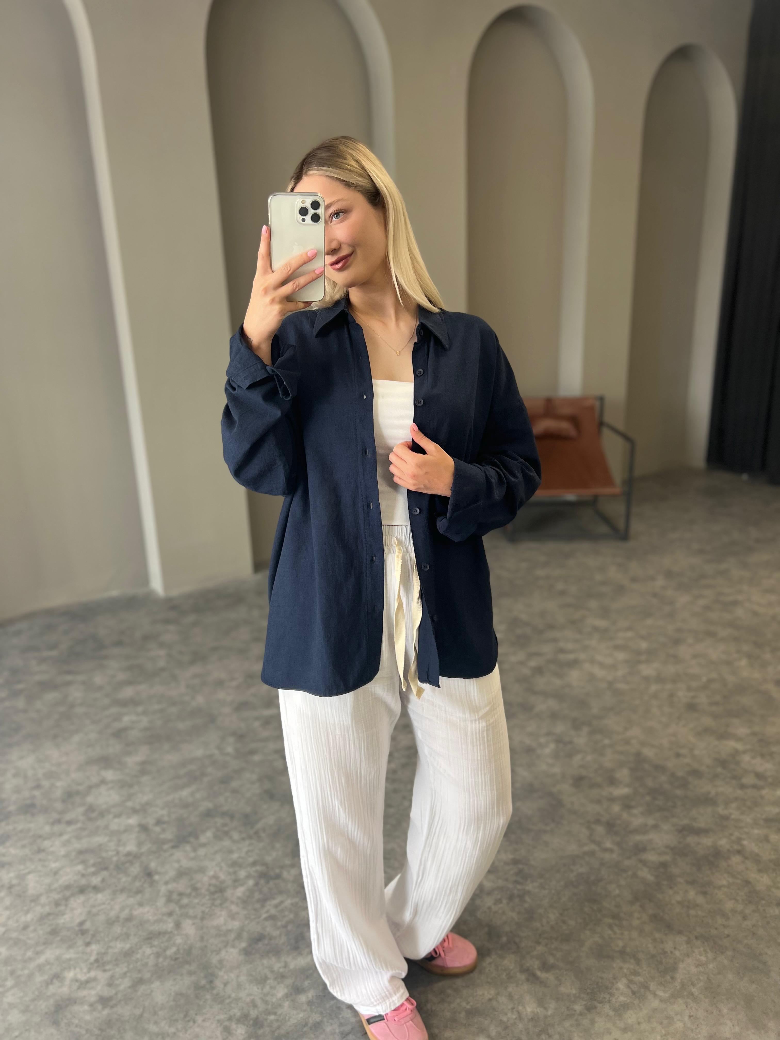 Lacivert Modal Kumaş Gömlek