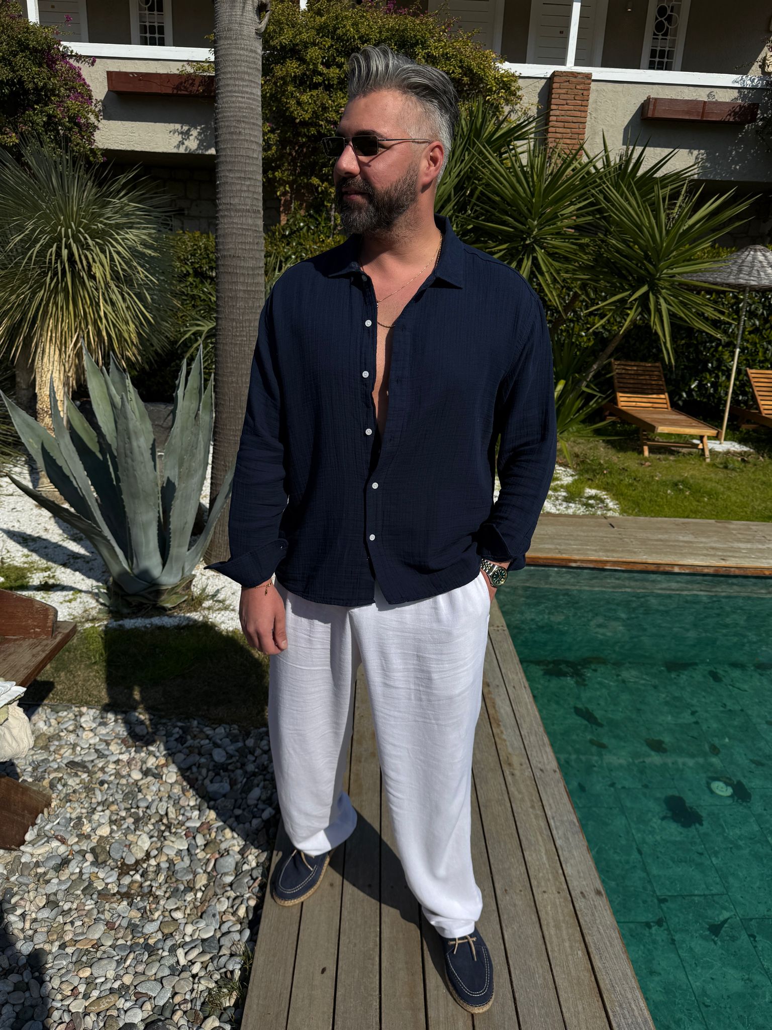 Lacivert Müslin Kumaş Gömlek