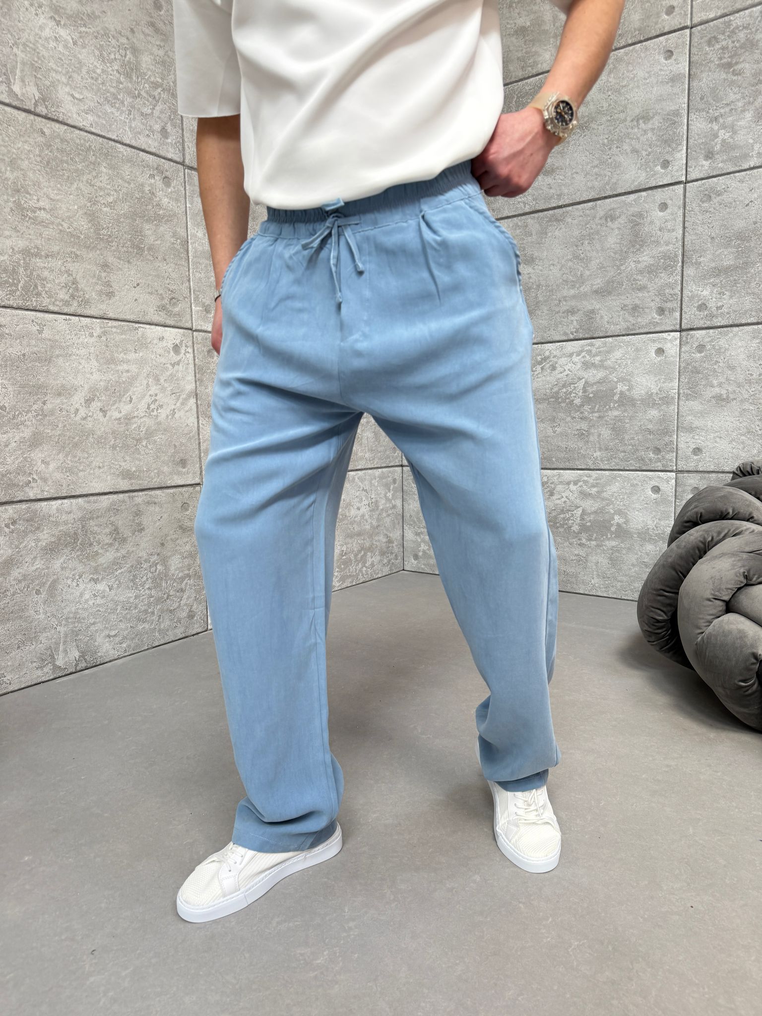 Mavi Yıkamalı Oysho Kumaş Baggy Pantolon