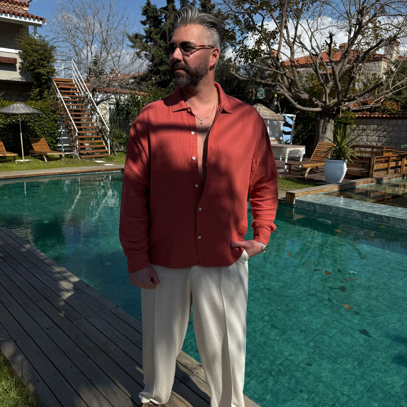 Kırmızı Müslin Kumaş Gömlek