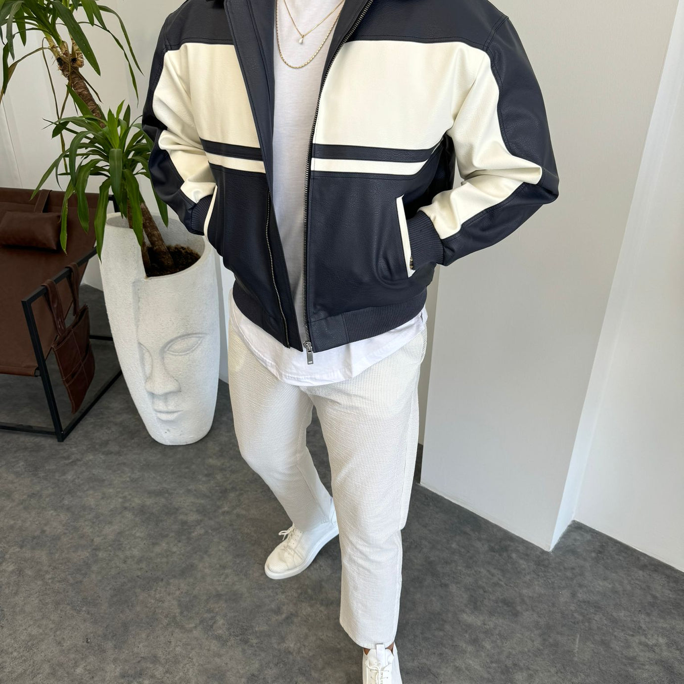 Yeşil Çift Renk Deri Ceket