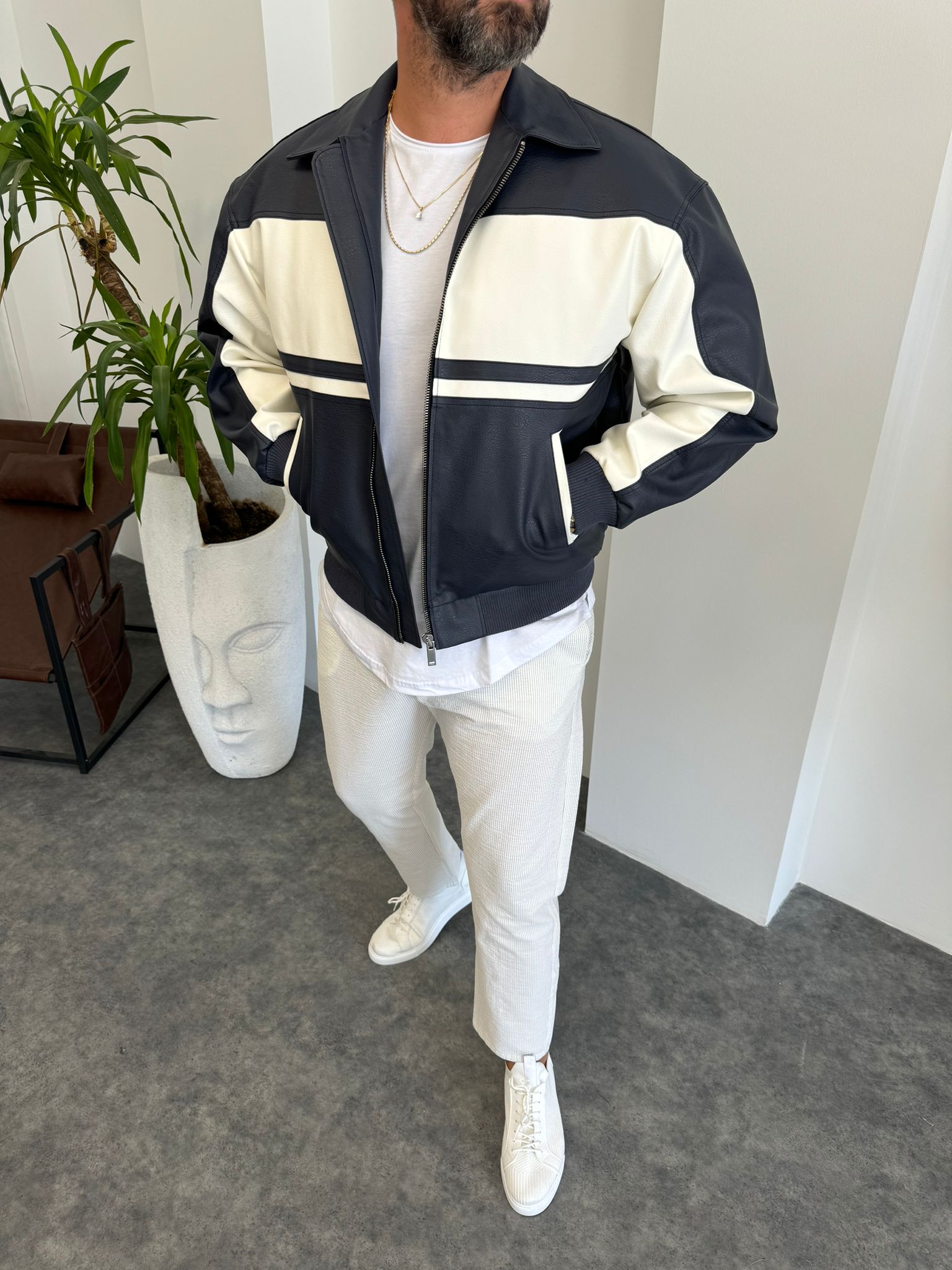 Yeşil Çift Renk Deri Ceket