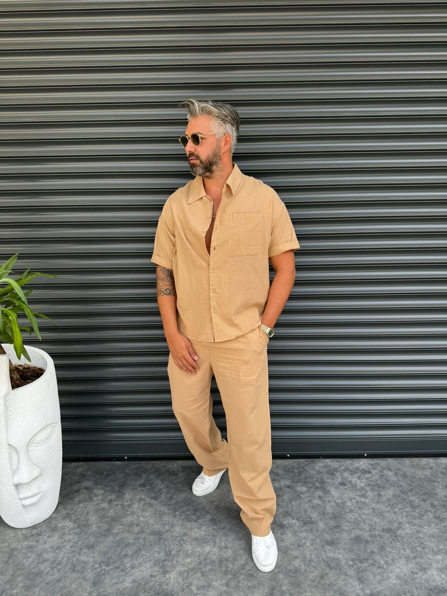 Krem Gofre Kumaş Takım