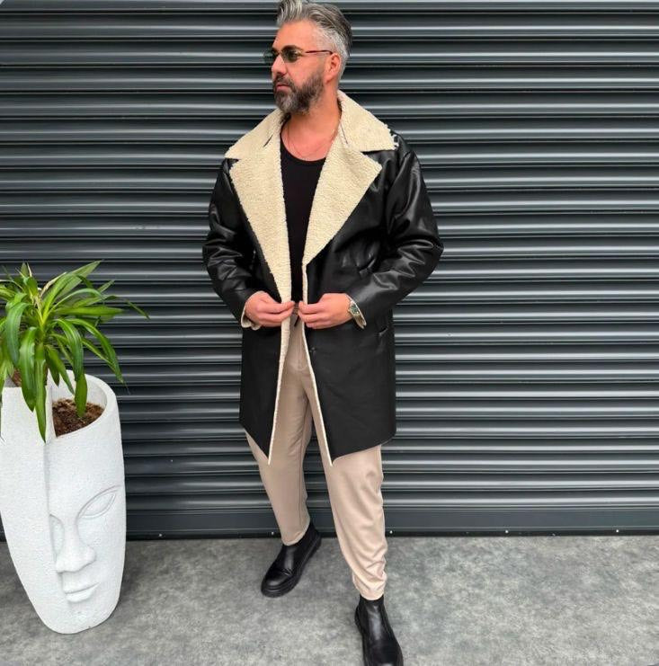 Kahve İçi Napa Kürklü Uzun Deri Mont