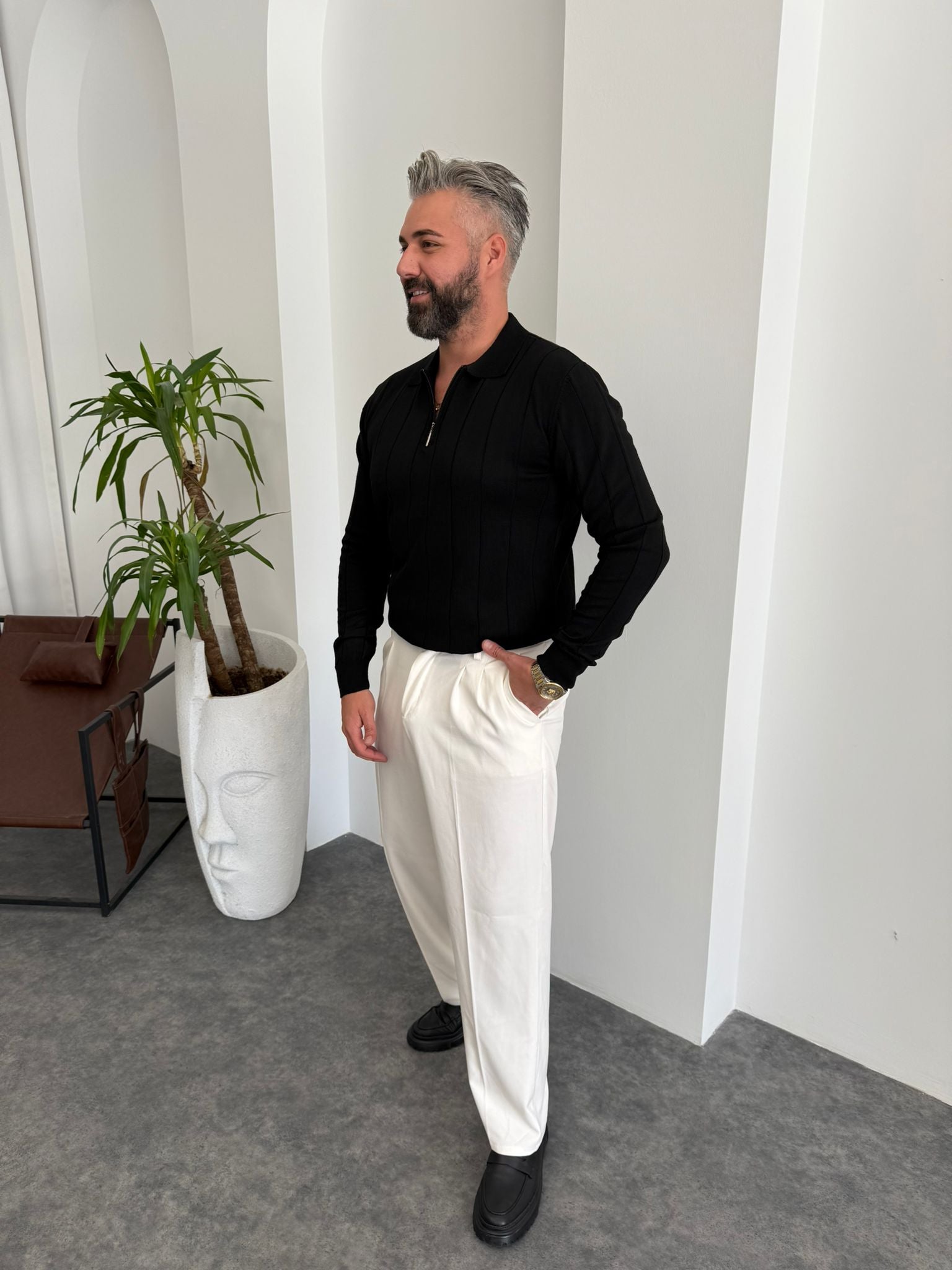 Haki Fermuarlı Triko Sweat