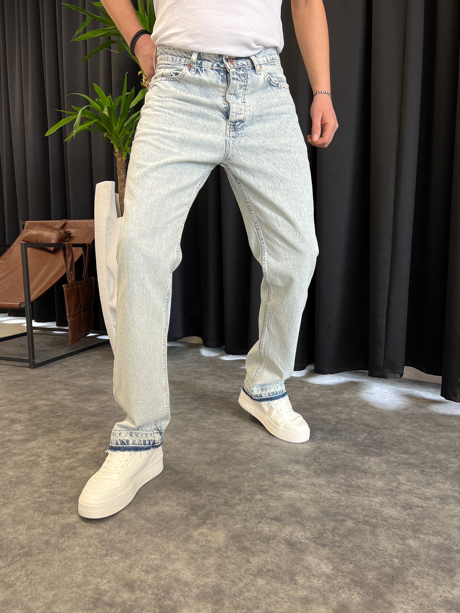 Buz Mavi Baggy Pantolon