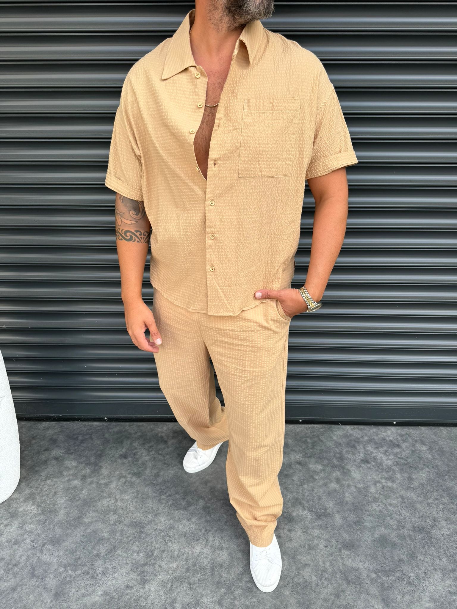 Krem Gofre Kumaş Takım