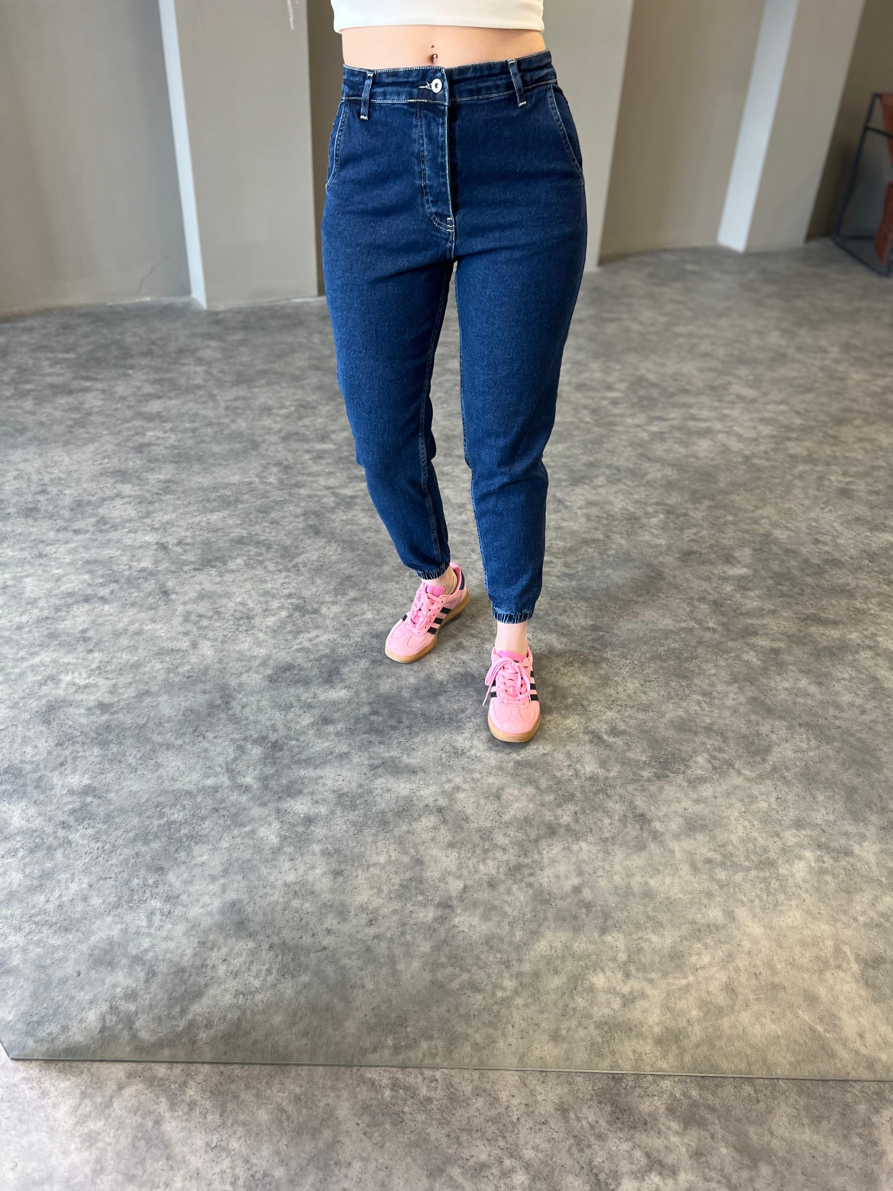 Lacivert Paça Lastikli Kot Pantolon