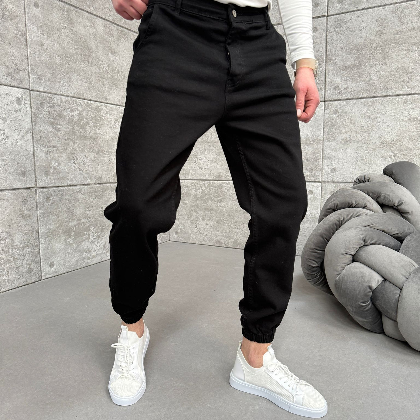 Lacivert Paça Lastikli Kot Pantolon