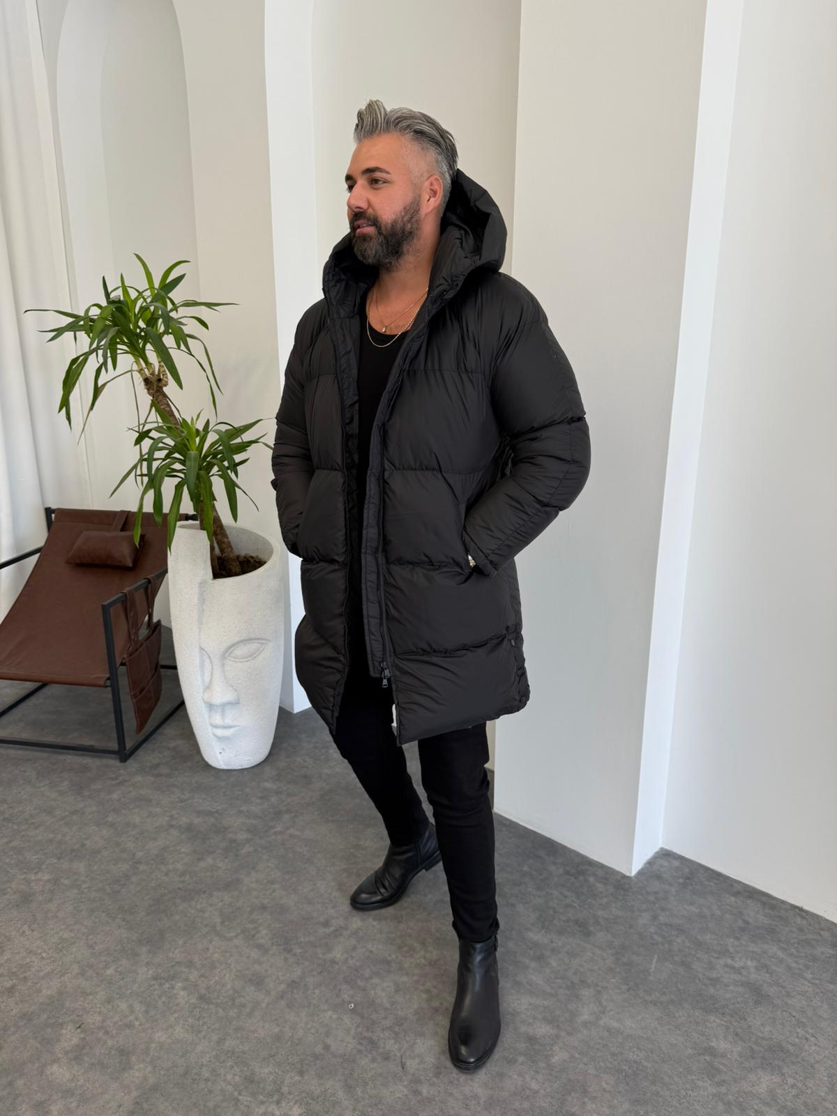 Krem Uzun Şişme Mont