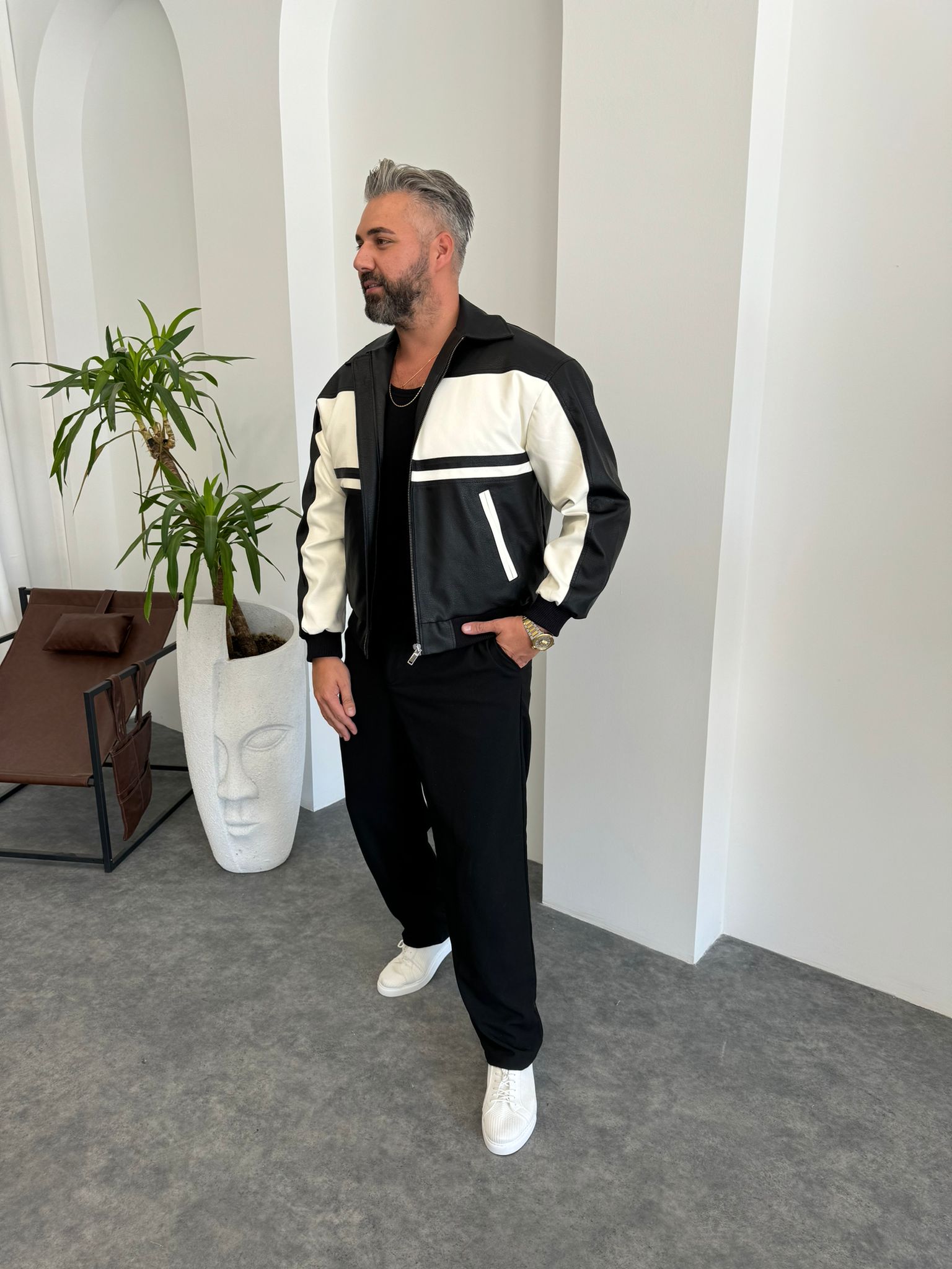 Yeşil Çift Renk Deri Ceket