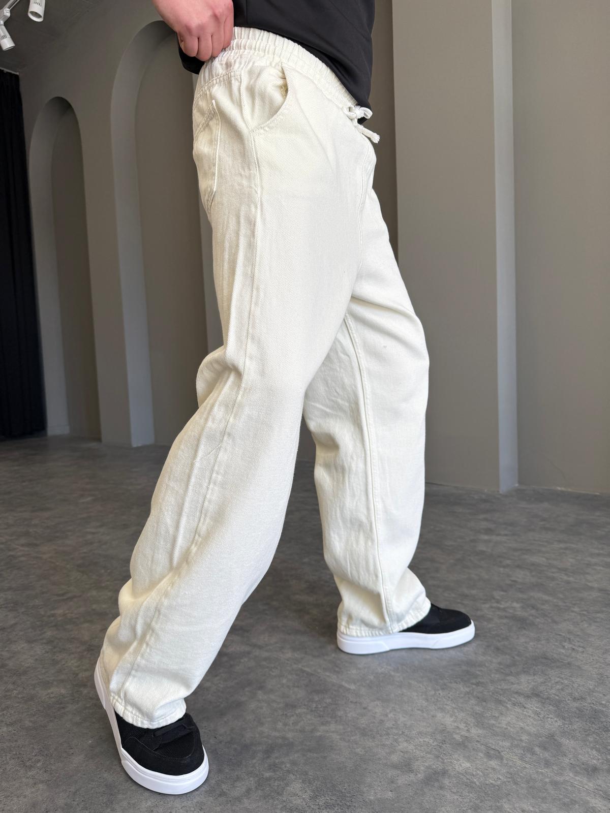Beyaz Gabardin Baggy Pantolon