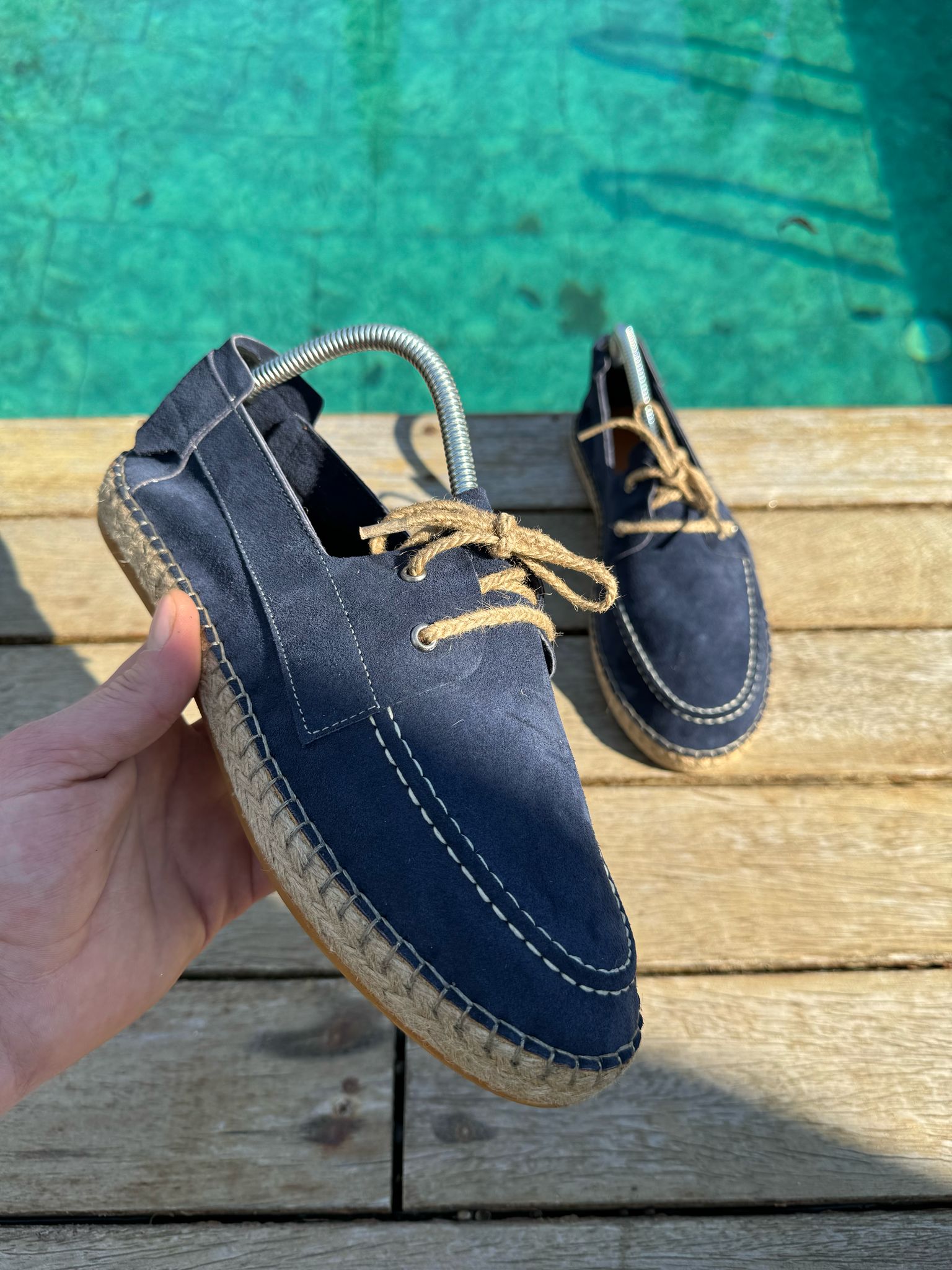 Parlement Mavisi Deri Hasır Detaylı Babet Ayakkabı