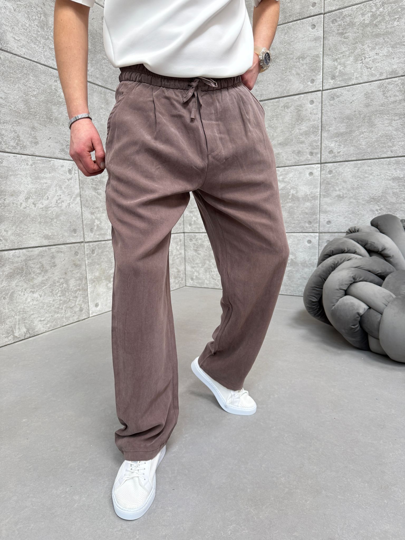 Kahve Yıkamalı Oysho Kumaş  Baggy Pantolon