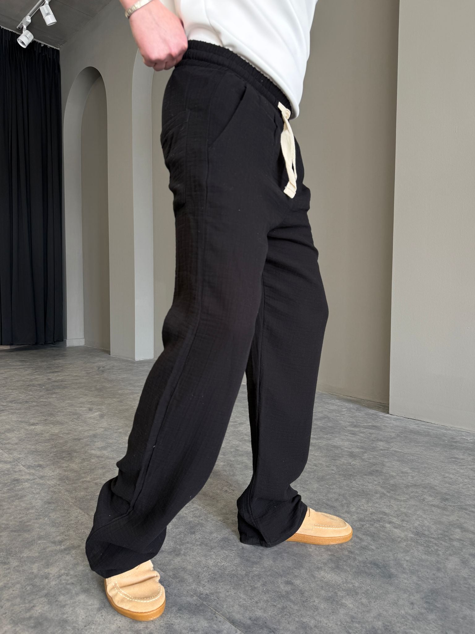 Siyah Müslin Baggy Pantolon