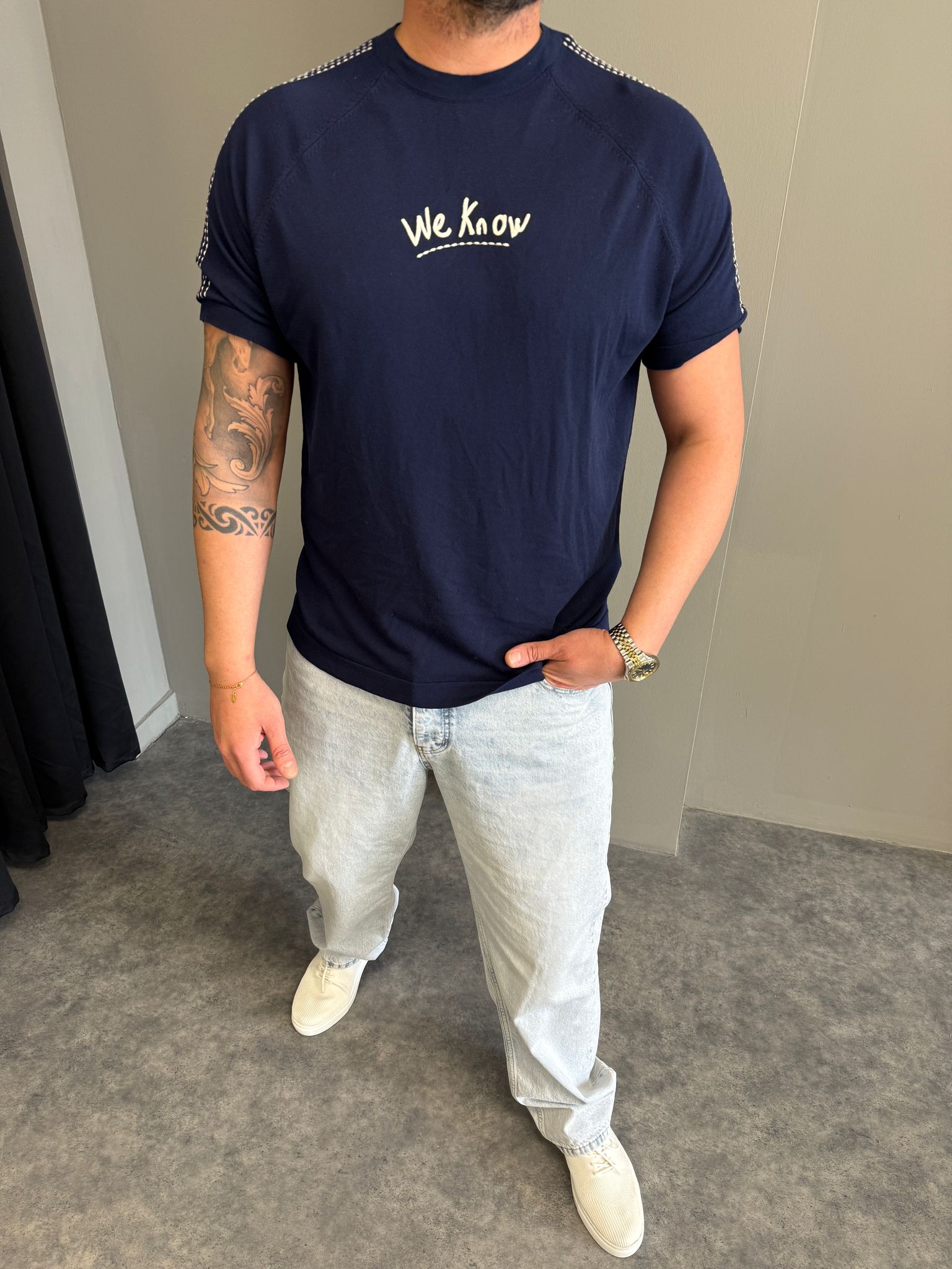 Lacivert Triko Nakışlı T-Shirt