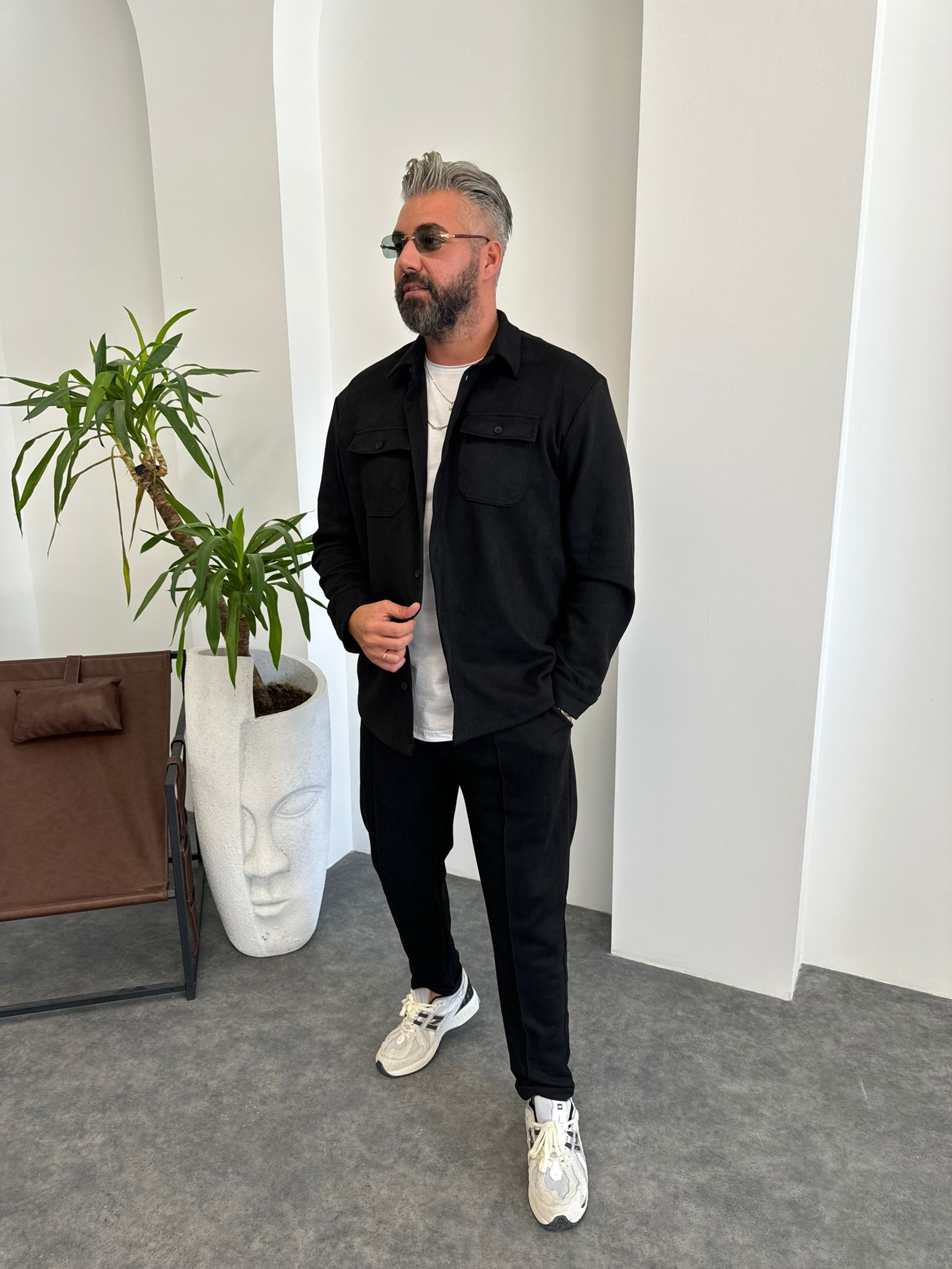 Siyah Çift Cepli Nubuk Takım